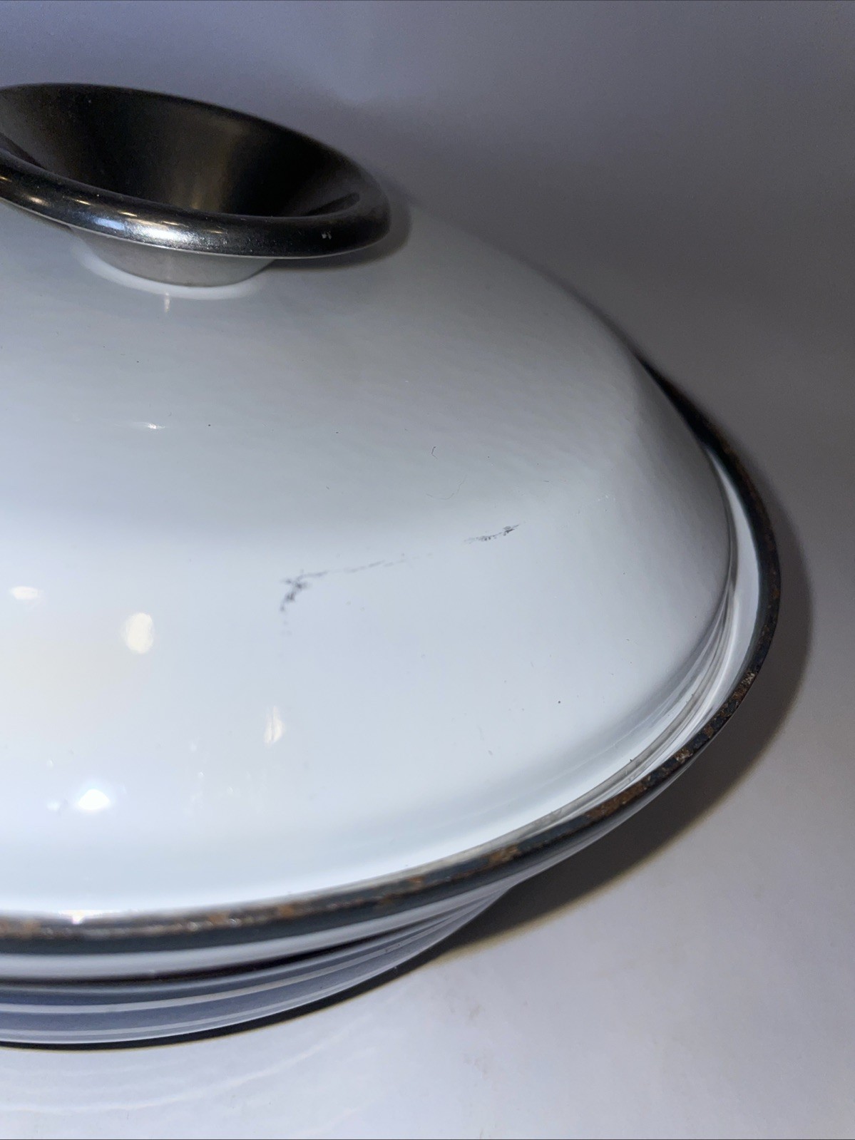 Cathrineholm Norway Blue Stripe White 8.5” Wide Enamel Frying Pan Skillet