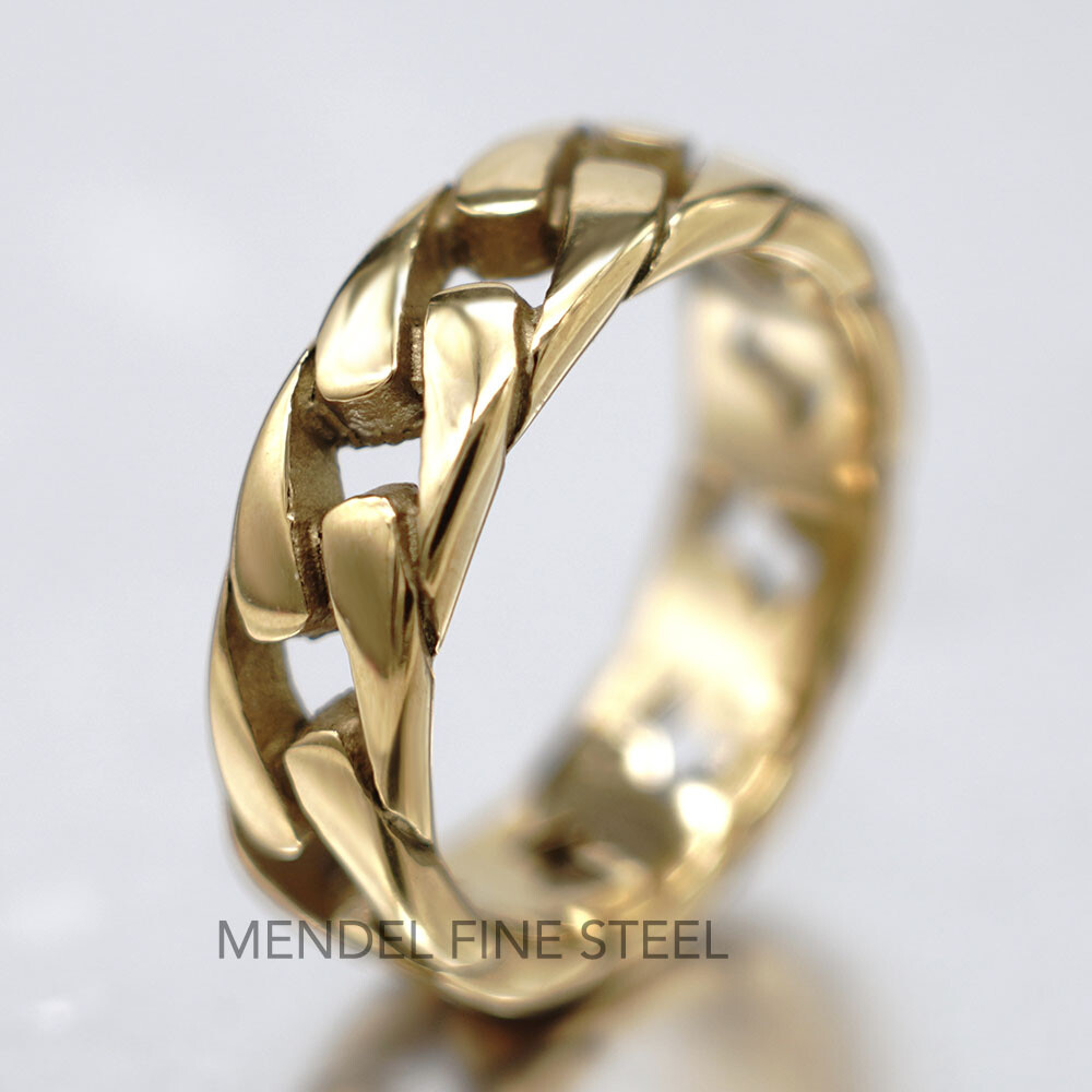 MENDEL Gold Plated Mens Biker Cuban Link Band Ring Men Stainless Steel Size 7-15