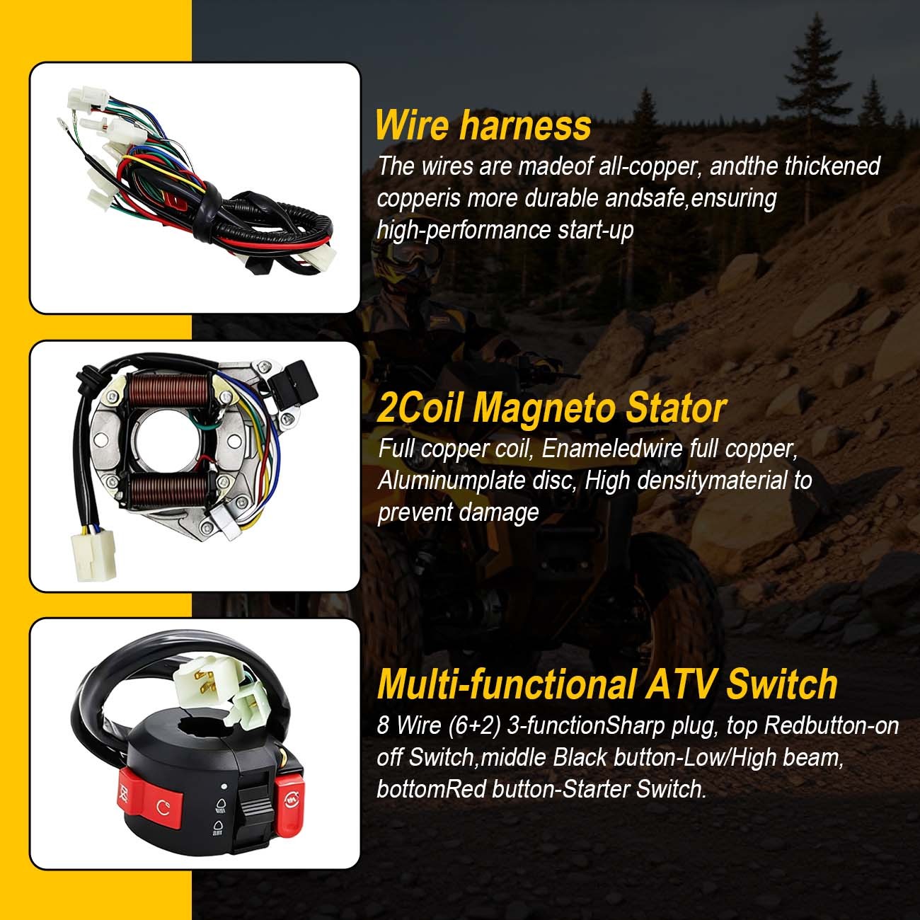 CDI Wire Harness Stator Assembly Wiring Fit Atv Electric Quad 70 90 110cc 125cc