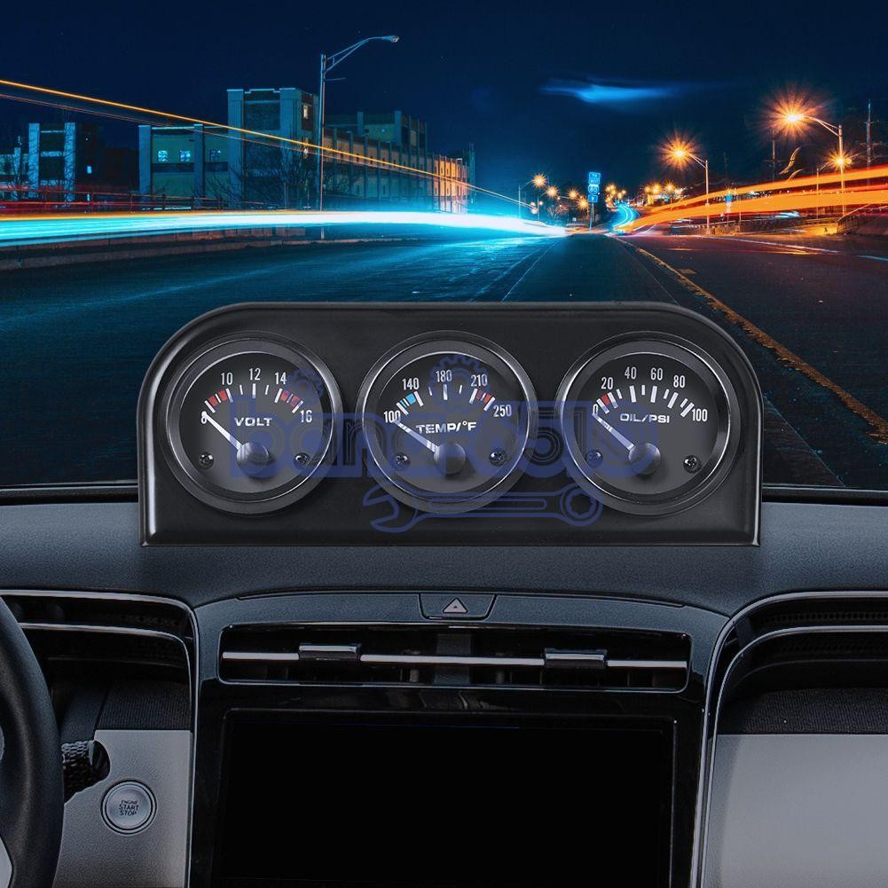 2" 52mm 3-in-1 Auto Car Triple Gauge Set Kit Water Temp Oil Pressure Volt Meter