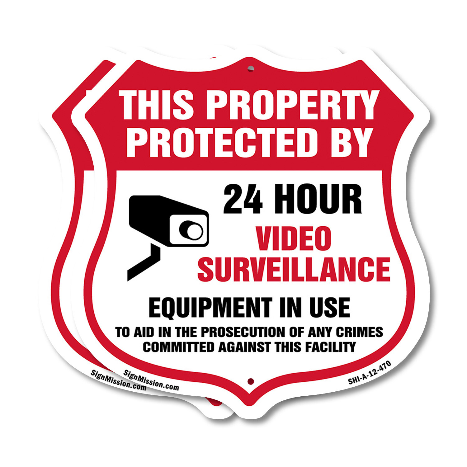 Video Surveillance Shield Sign This Property Protected By 24 Shield Shaped Sign