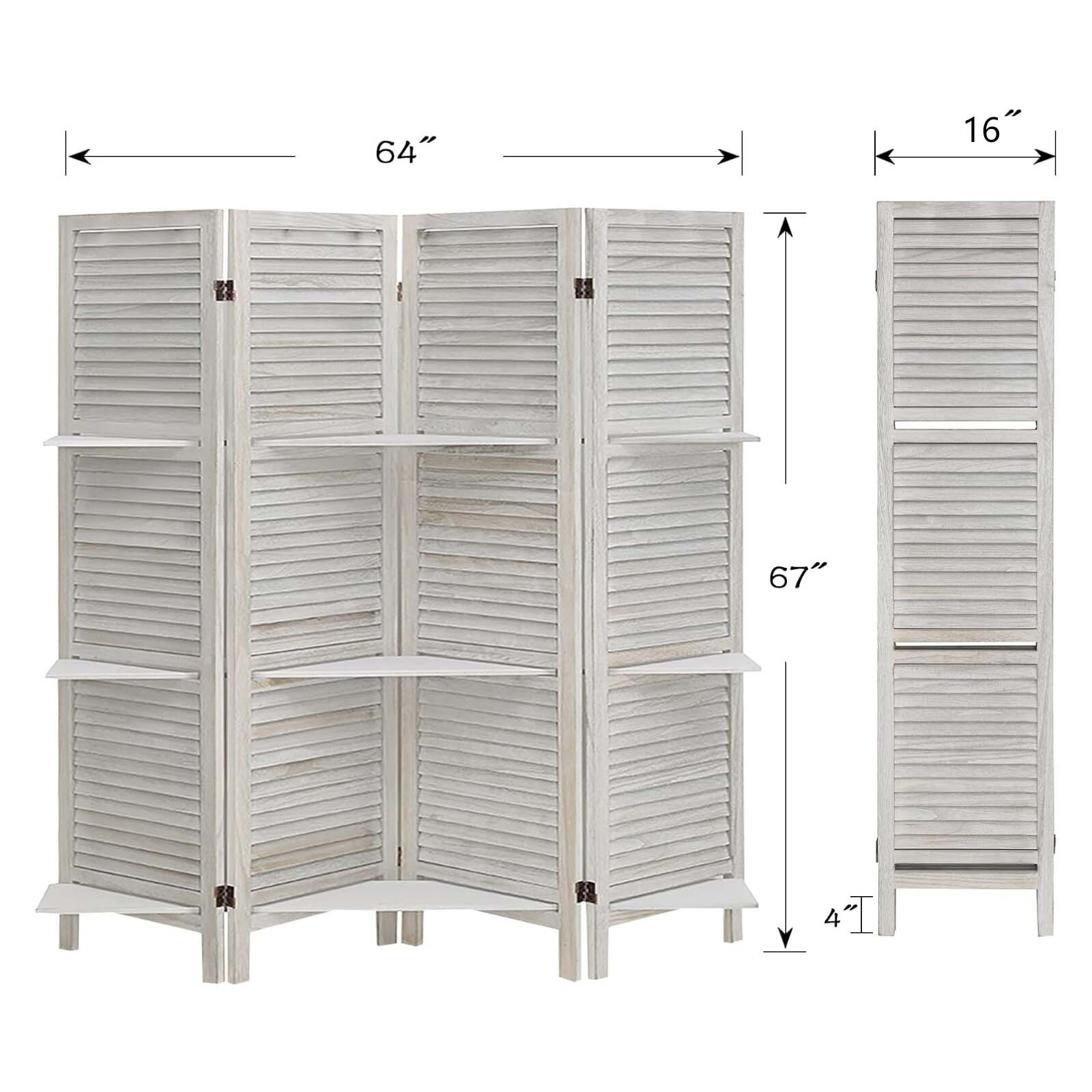 4 Panel 5.6FT Wooden Room Divider Folding Privacy Screen Partition W/ Shelves