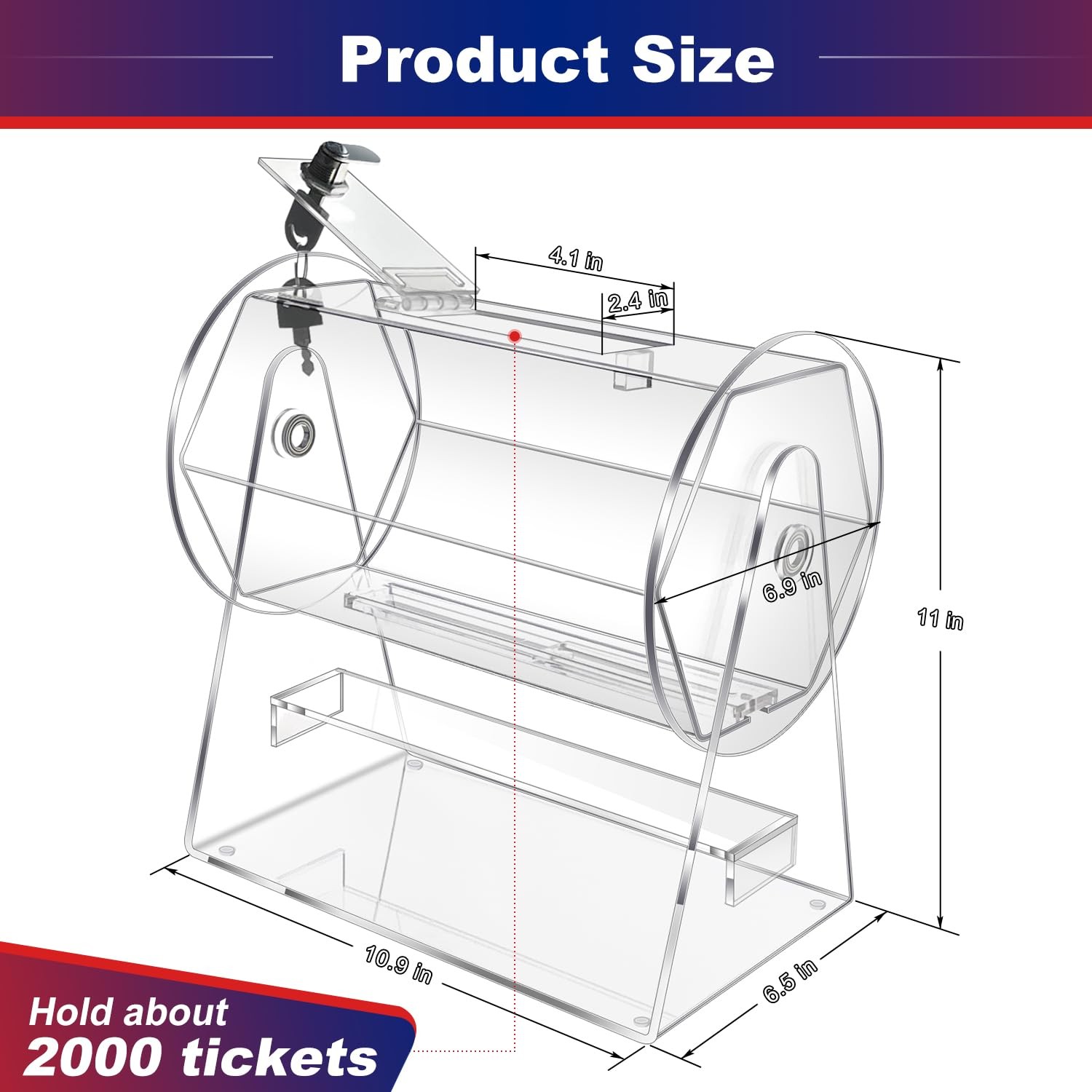 Acrylic Raffle Drum, Clear Raffle Ticket Drum Spinner Cage, Transparent Raffl...