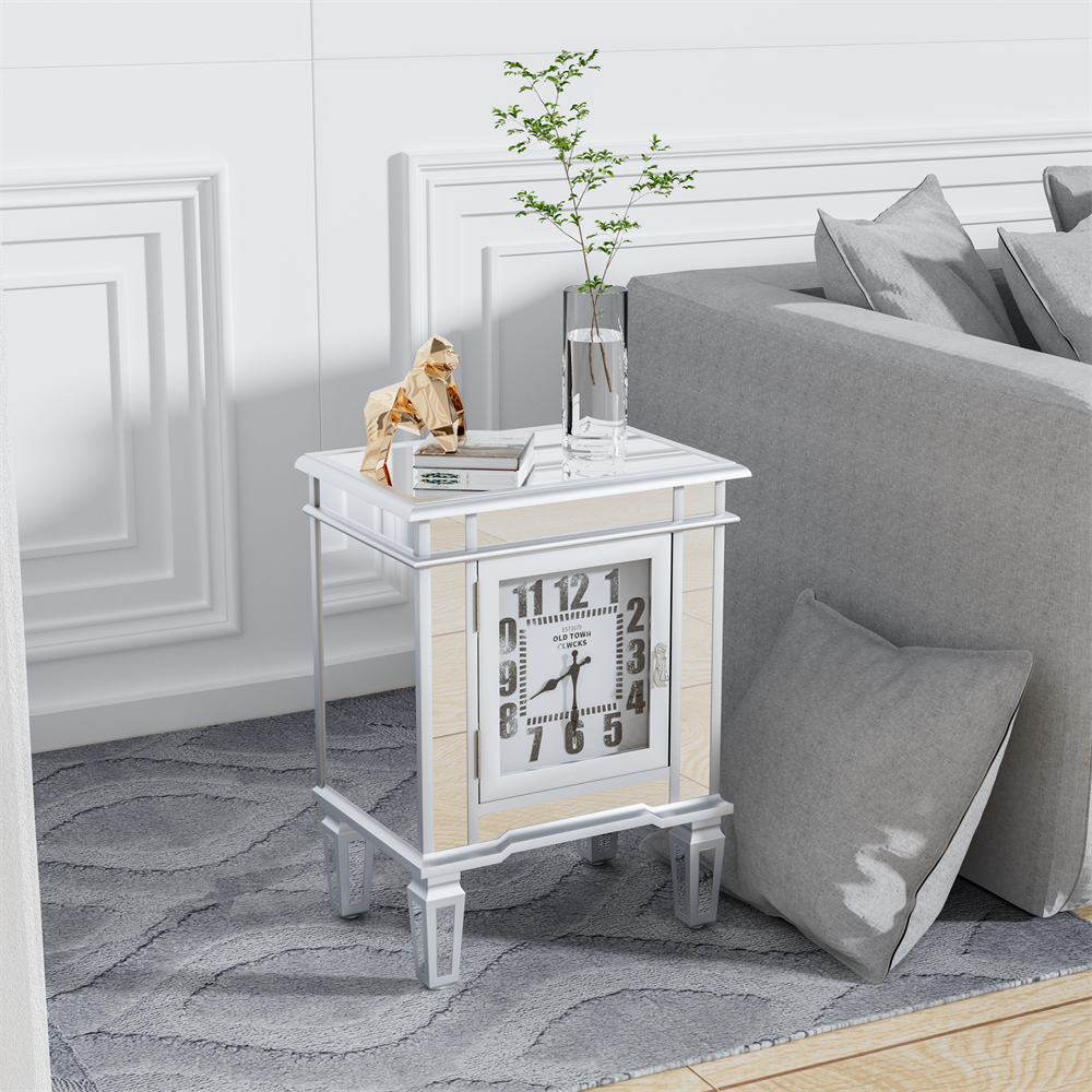Drawer Mirrored Nightstand Side End Table Bedside Table for Bedroom Living Room