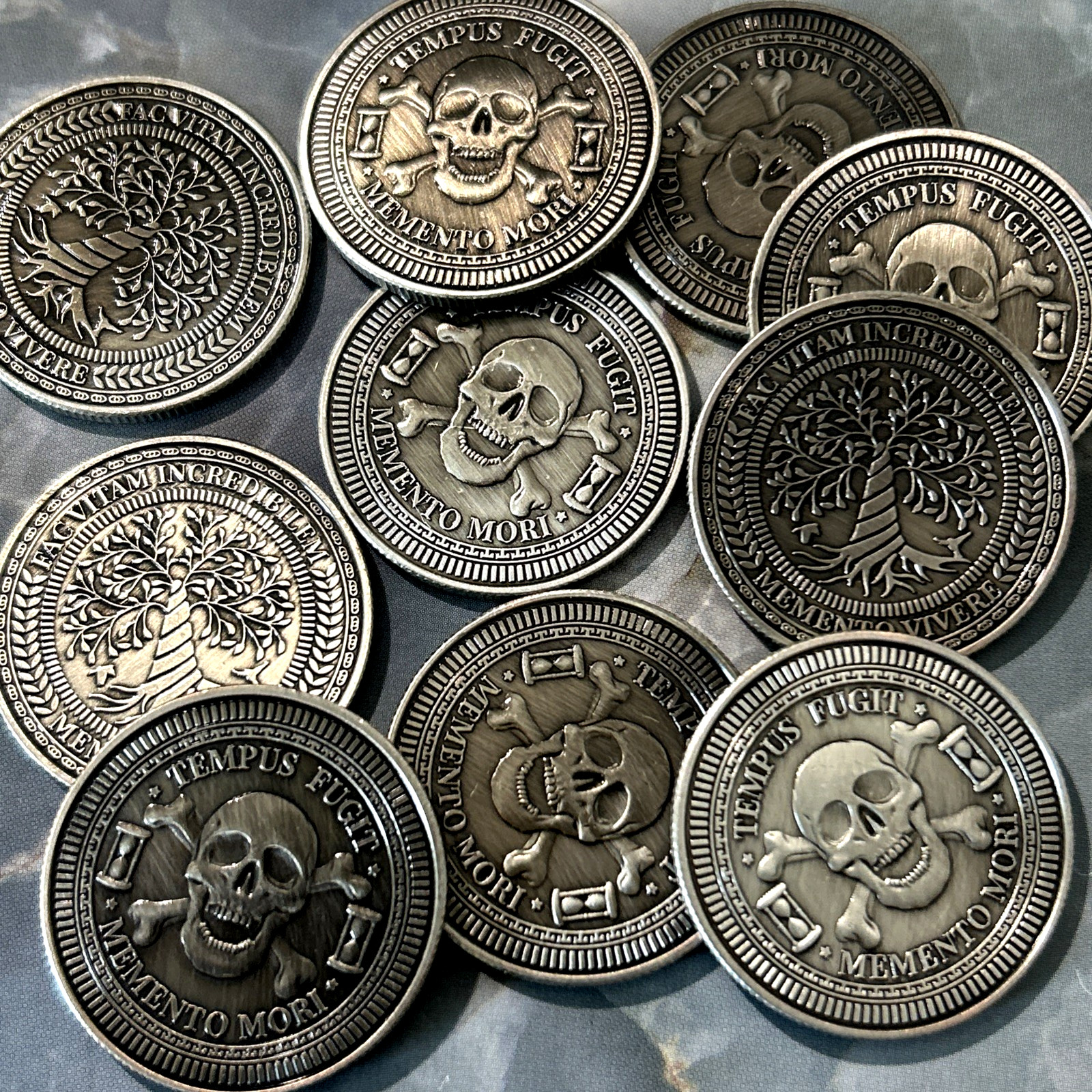 Memento Mori - Tempus Fugit Skull Lucky Pocket Piece Coin (1 PC)