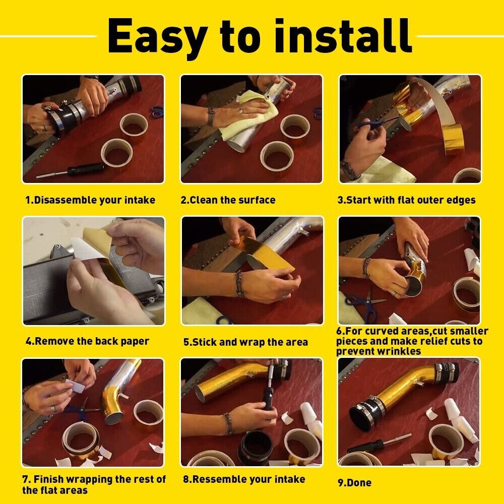Gold Intake Heat Reflective Tape Wrap Self Adhesive High Temperature 2"33Ft US