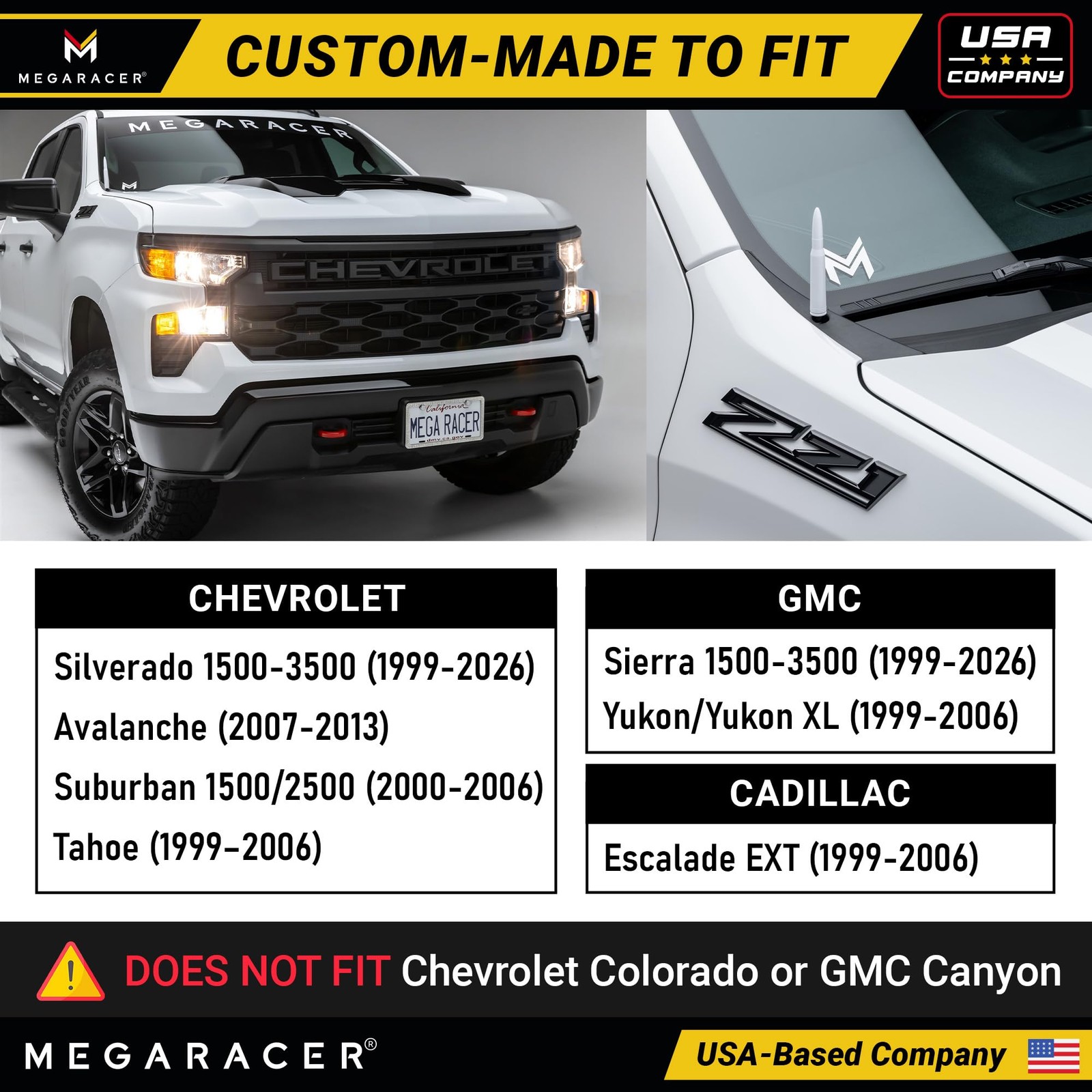 Gloss White 50 Cal Bullet Antenna for Chevy Silverado & GMC Sierra 1500 2500 ...