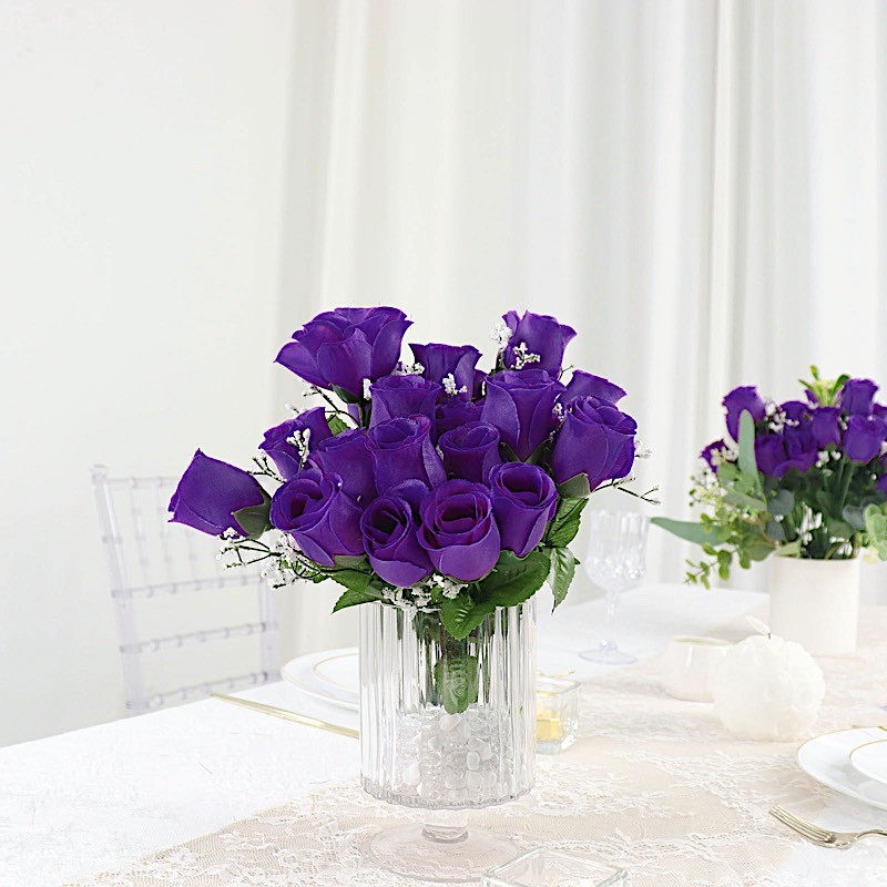 84 Purple SILK ROSE BUDS Wedding Party Flowers Bouquets Decorations on SALE
