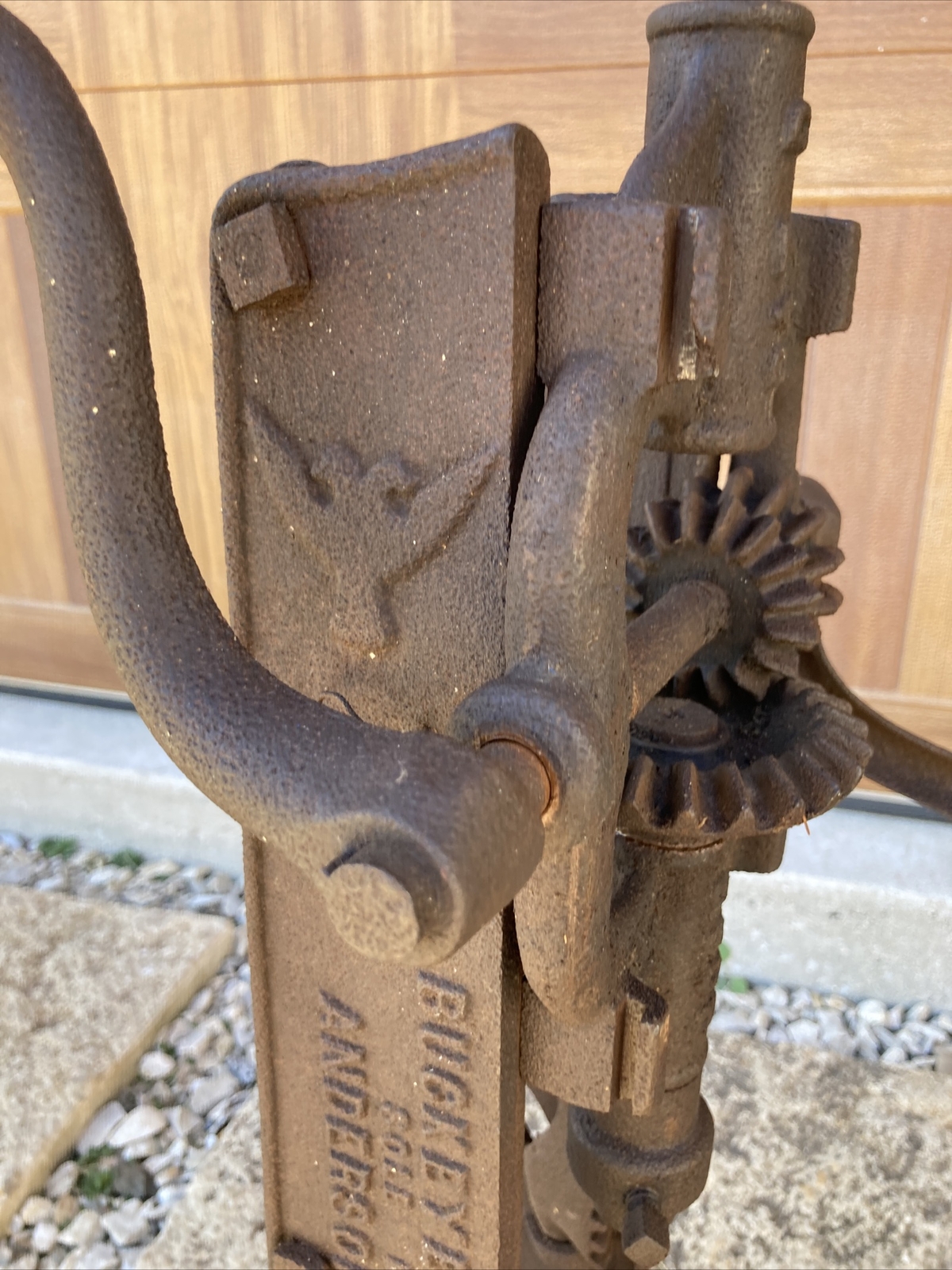 Antique Buckeye Boss Barn Beam Auger Drill Wood Cast Iron Anderson Indiana