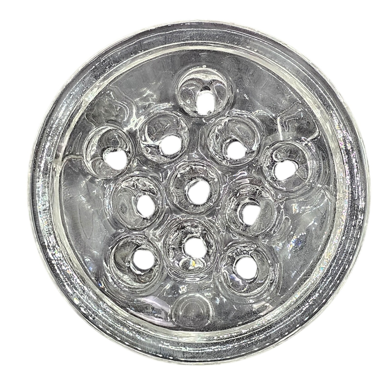 Vintage Clear Glass Flower Frog Floral Arranger Arrangement 11 Holes Round