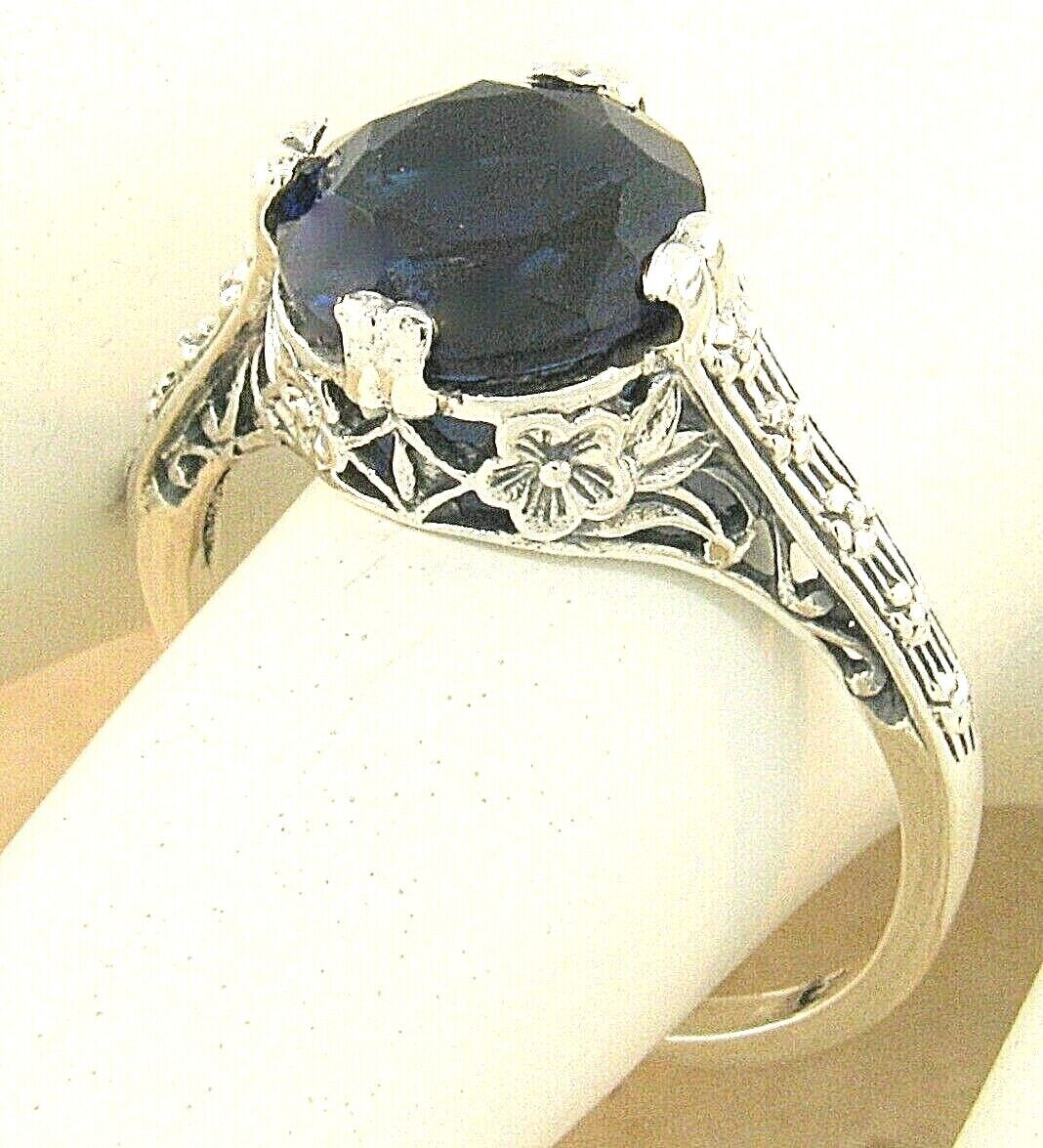 ENGAGEMENT WEDDING ART DECO STYLE 925 SILVER SIMULATED SAPPHIRE RING       1162X