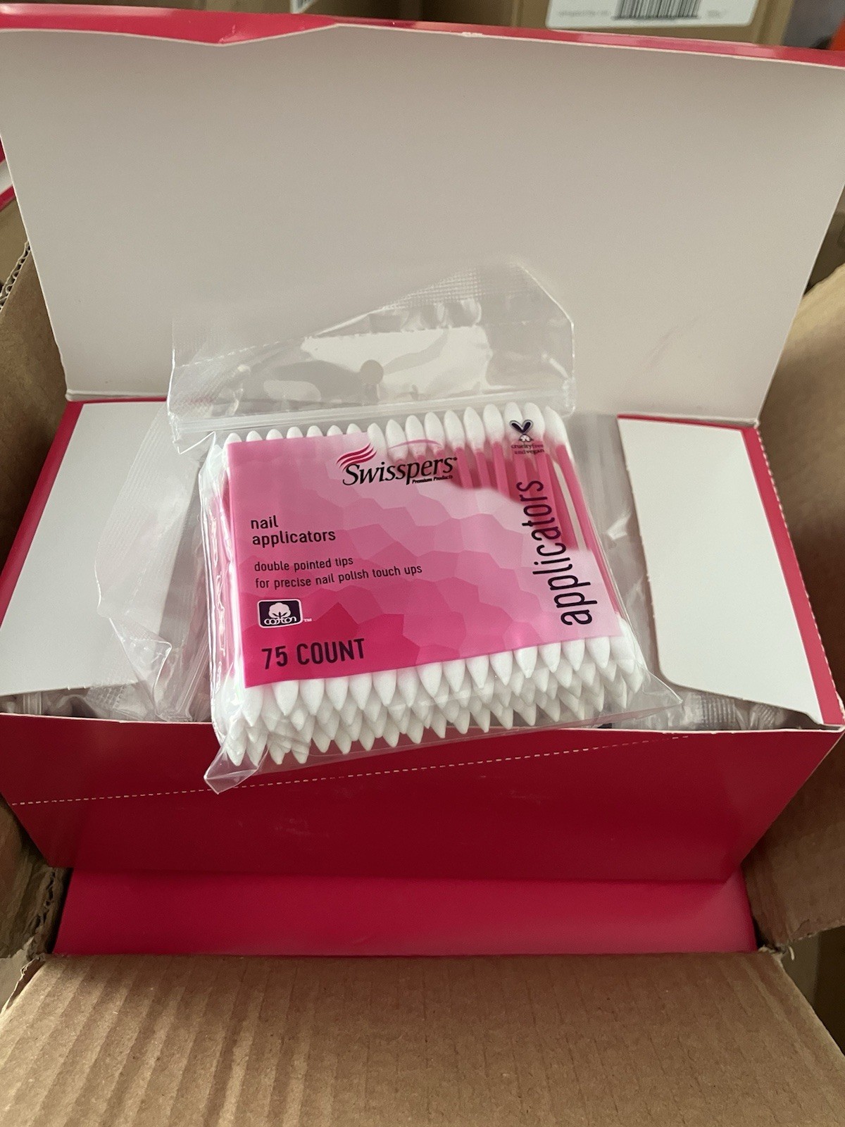 (Lot of 9 Bags) Swisspers Premium Double Tip Hot Pink Applicators 75 Count