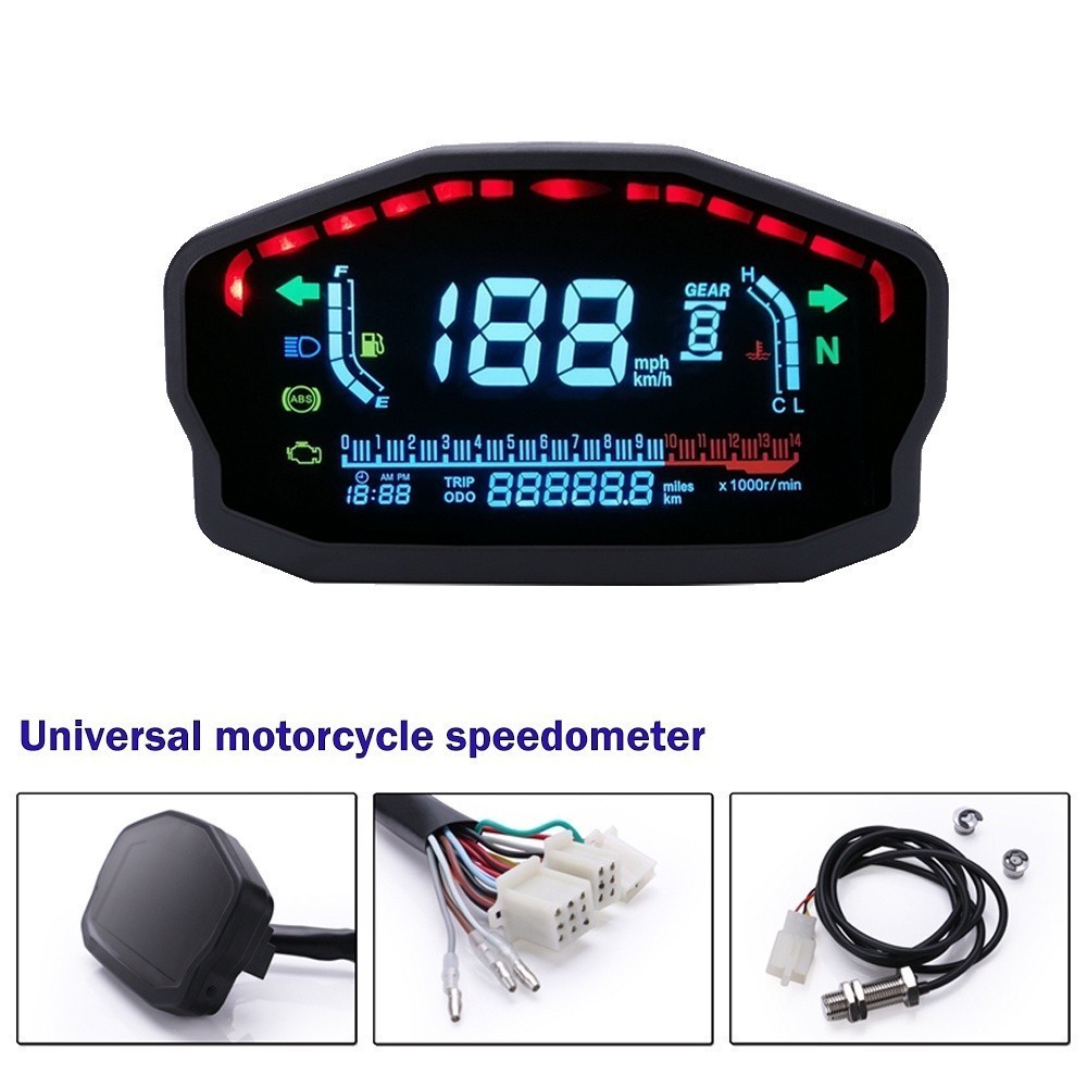 LCD Digital Motorcycle Odometer Speedometer Tachometer KM/H MPH Gauge Universal