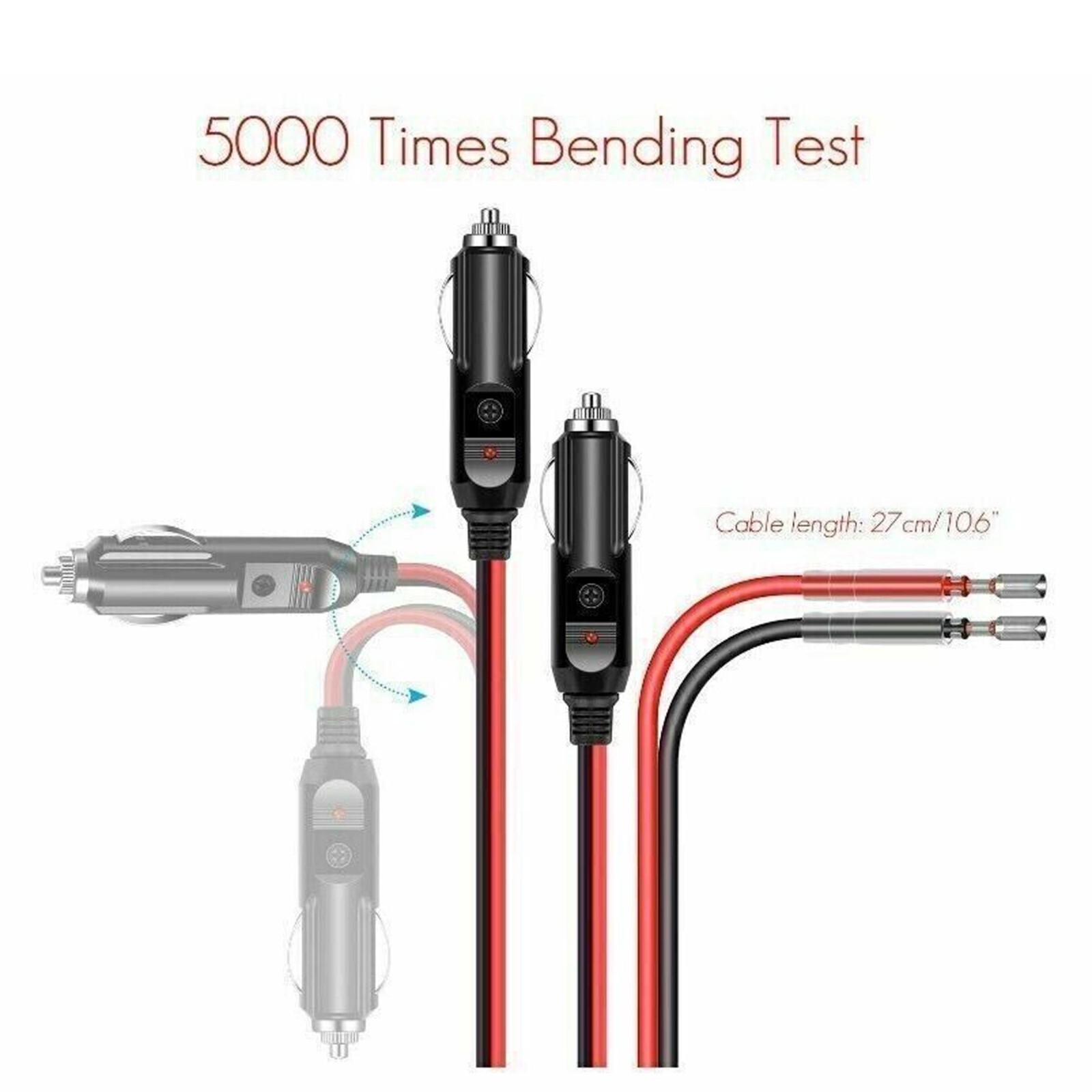 12V ~ 24V Fused Male Car Cigarette Lighter Socket Plug Connector Cable