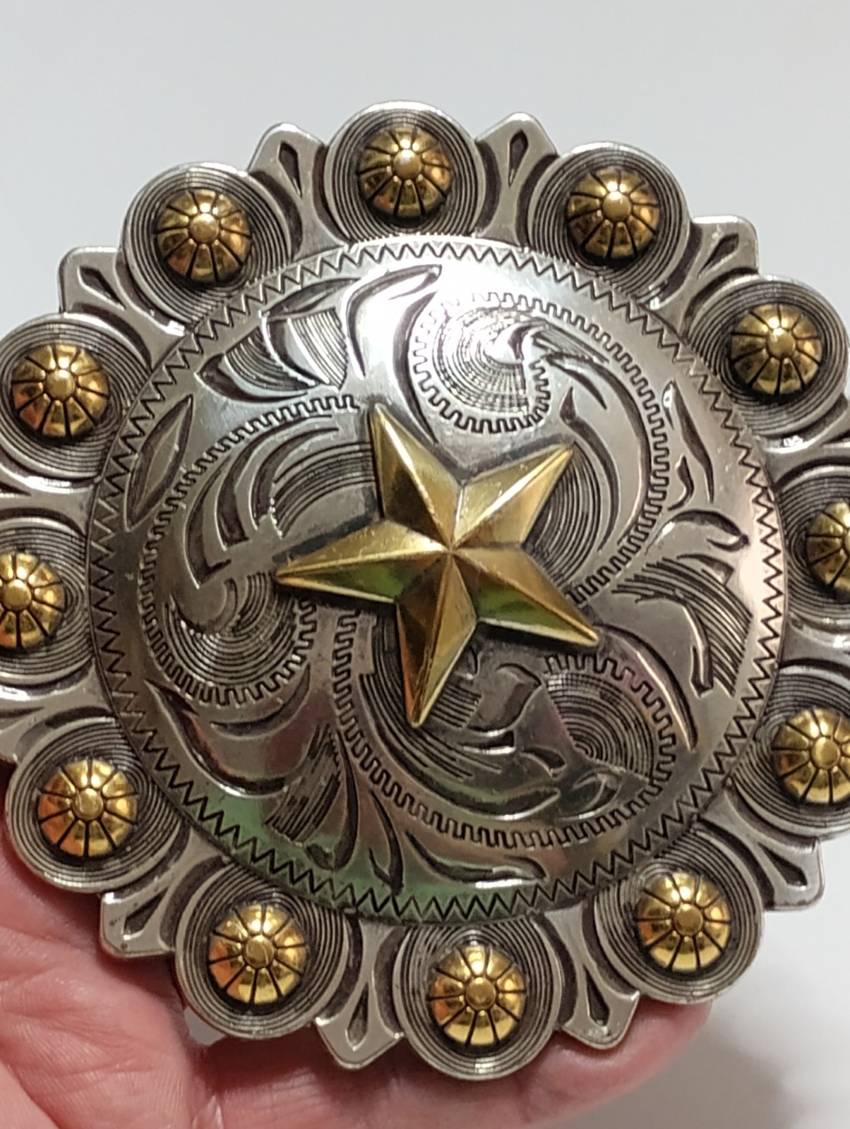 Large 4-1/2 inch Vintage Western Star Berry Concho with Chicago Screw Back #1