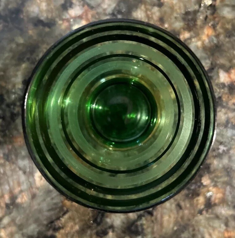 Borske Sklo Gold Banded Green Glass Decanter Mid Century Genie Jeannie Bottle