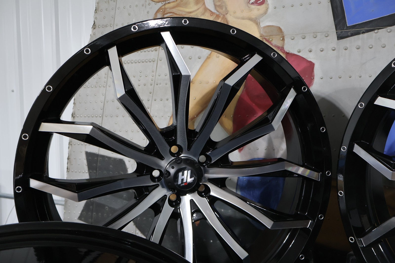 24HL21-1145 NEW HIGH LIFTER GLOSS BLACK/MACHINED 24X7 WHEELS FITS POLARIS RZR RA