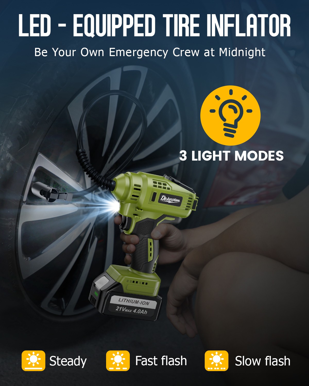 150PSI Cordless Tire Inflator Portable Air Compressor Car Air Tire Pump +Battery