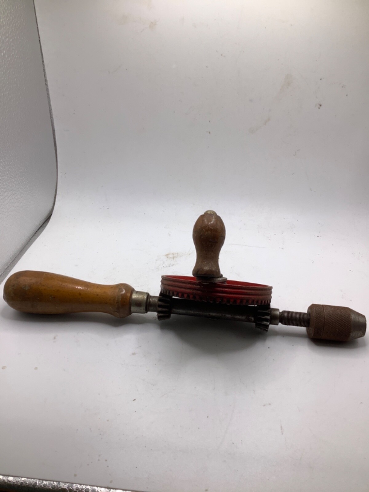VTG Hand Crank Drill Stanley No 1221 Egg Beater tyle USA Wood Handle