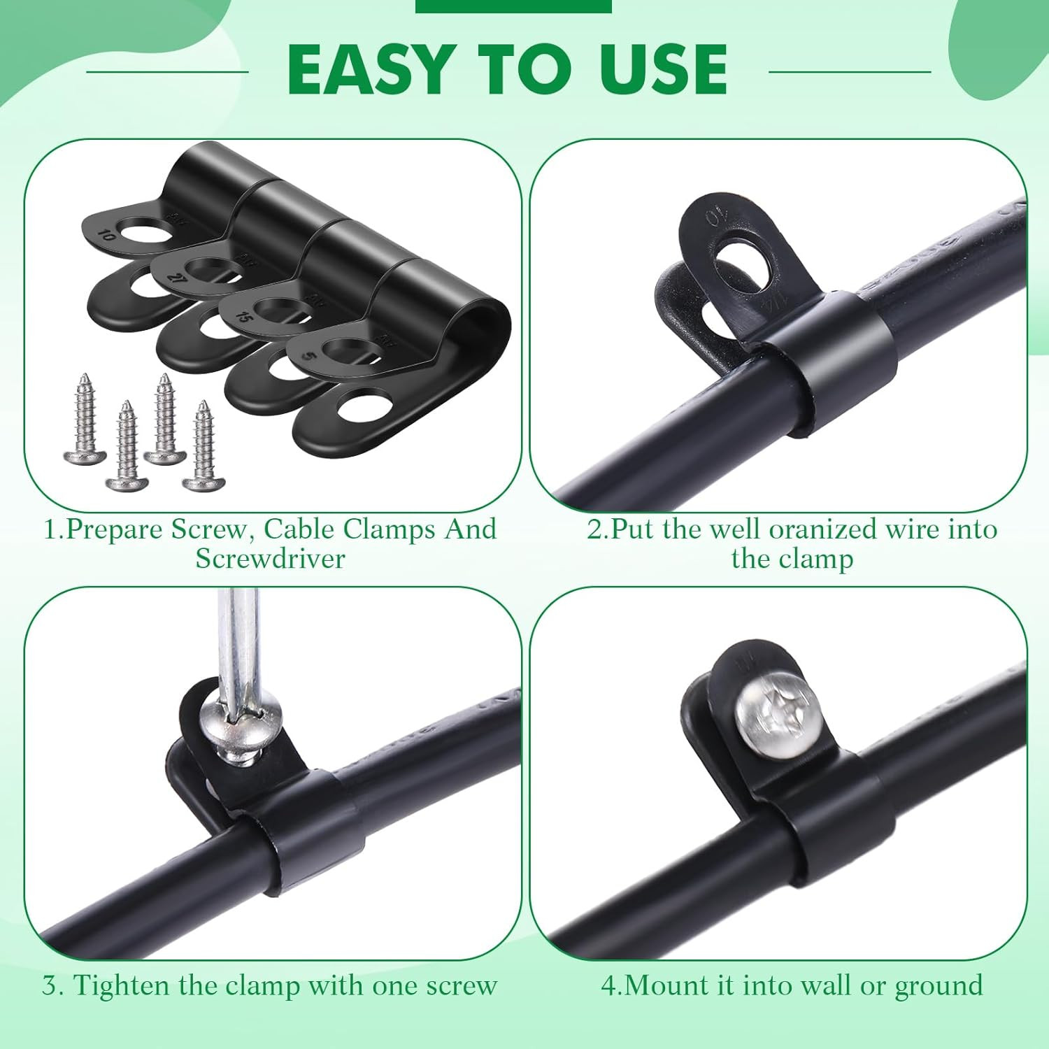 50 Pack R-Type Cable Clip Wire Clamp, Nylon Screw Mounting Cord Fastener Clips w