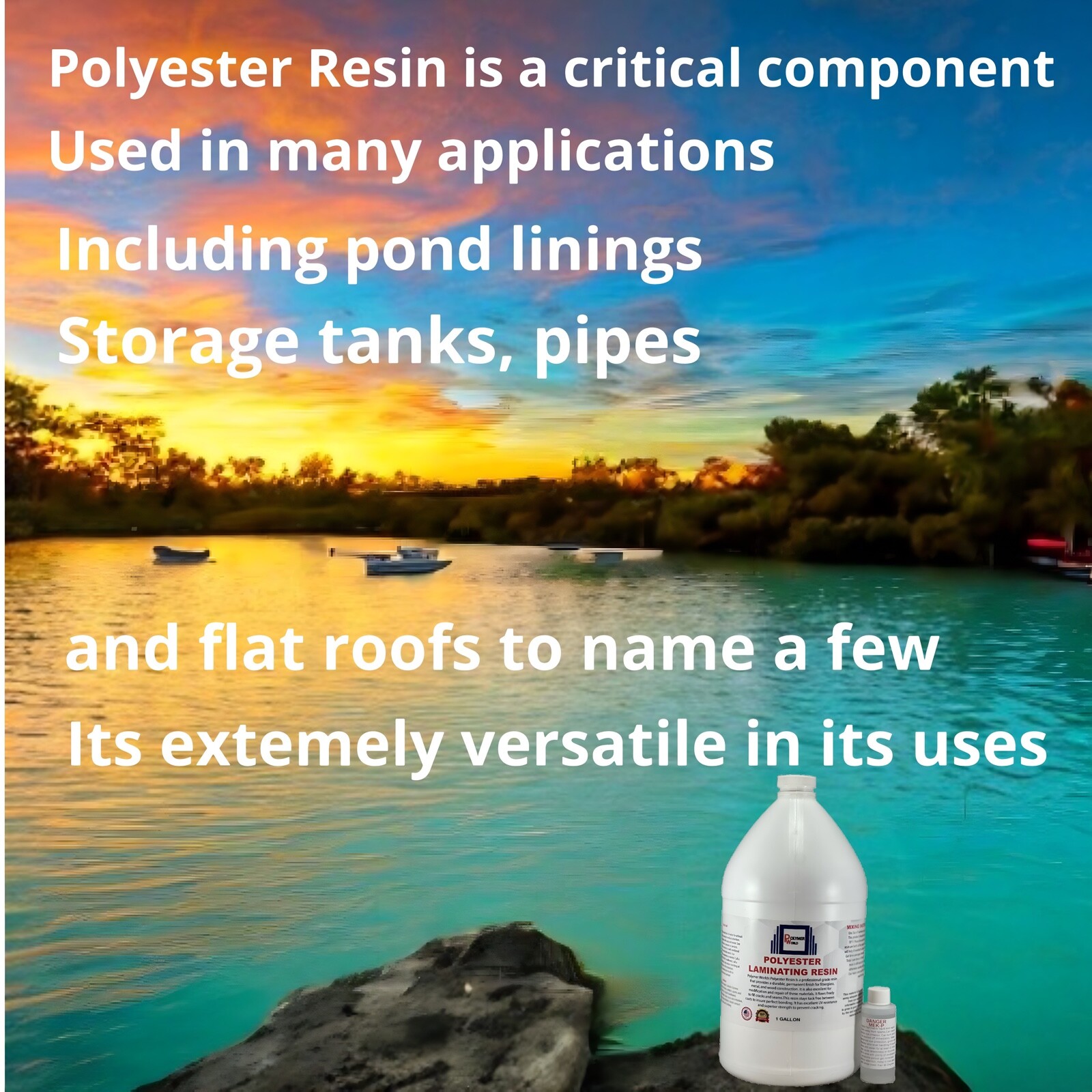 Polymer World Polyester Resin 1 Gal Kit For Boats RV's Canoes Fiberglass Autos