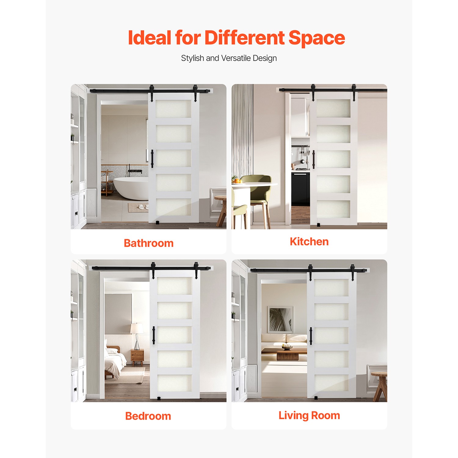 Uimoso Sliding Barn Door with Hardware Kit 30 x 84 in, MDF Panel & Frosted Glass