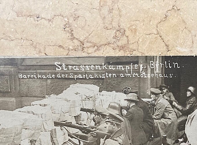 POST-WWI GERMAN FREIKORPS BERLIN BARRICADES NOV. 11, 1919 PHOTO POSTCARD RPPC