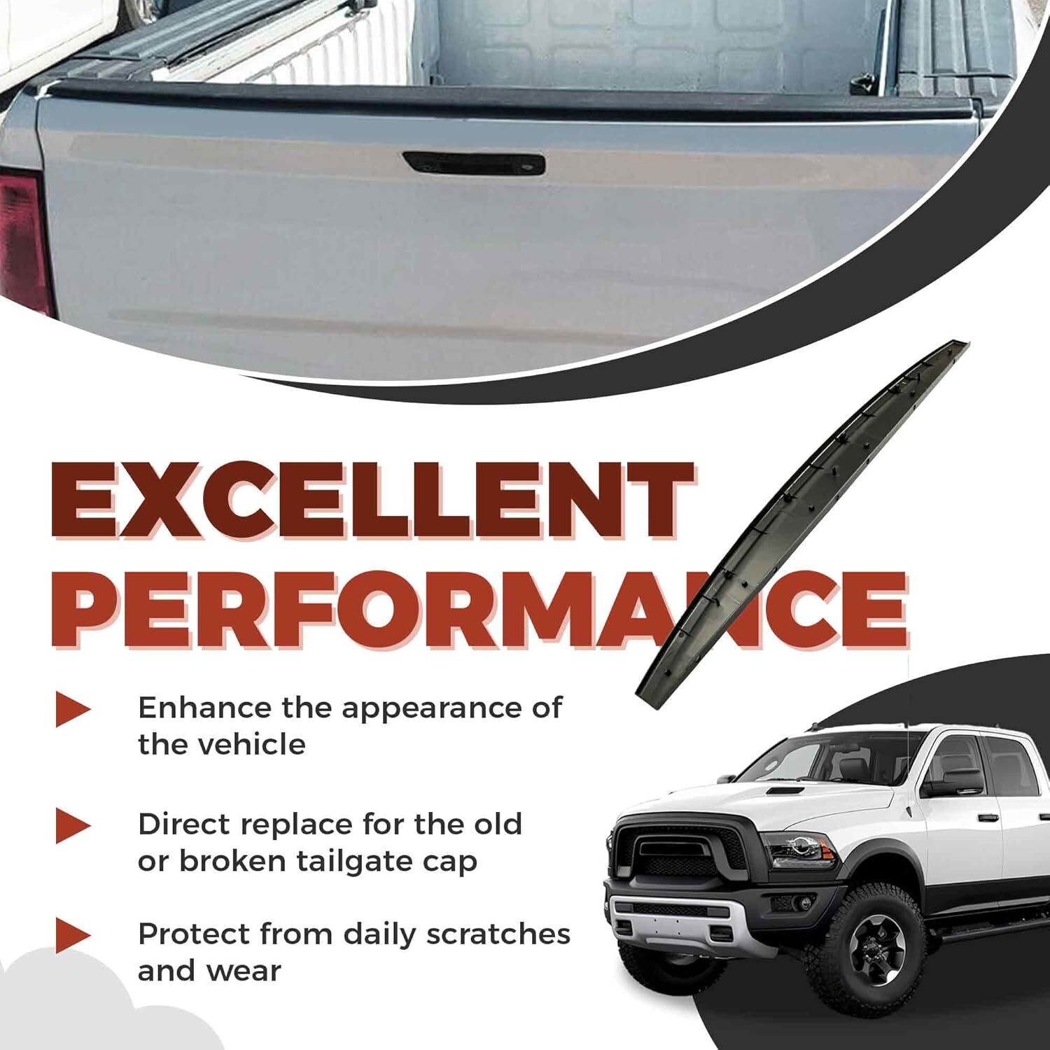 Tailgate Molding Cap Spoiler For 2009-2018 Ram 1500 Cover Top Protector Lip Trim