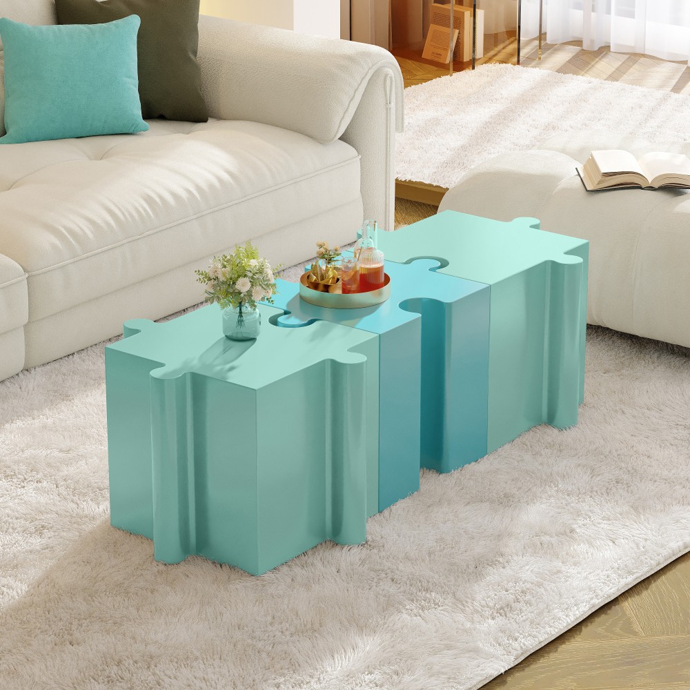 Light Blue Modular Puzzle Art Table, Concave Edge for Indoor/Outdoor