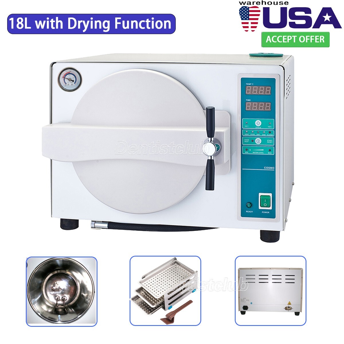 18L Autoclave Steam Sterilizer Dental Vacuum Automatic Medical Sterilization