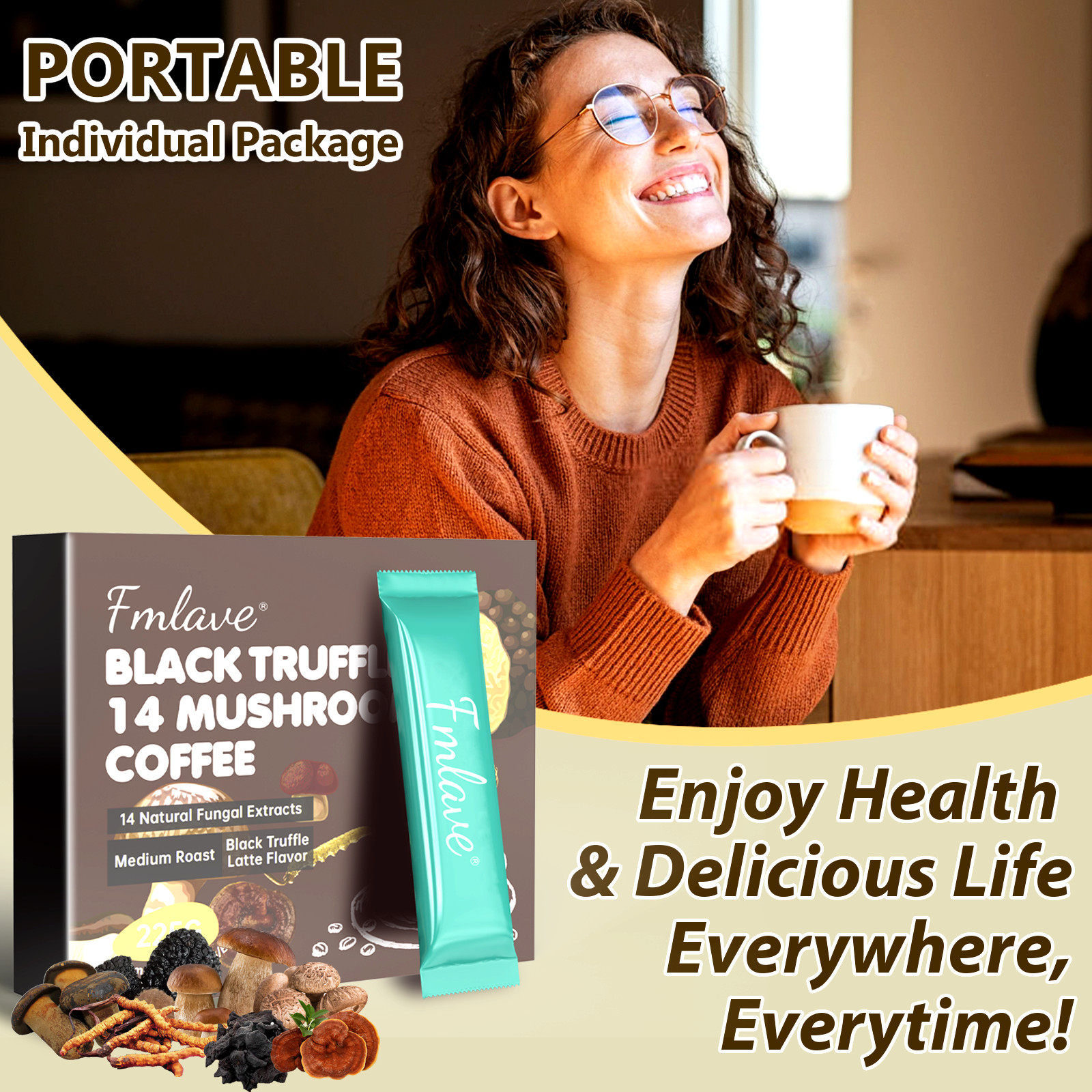 2 pack 14 Mushroom Coffee Organic Instant Coffee Brain & Energy Boost 30 sachets