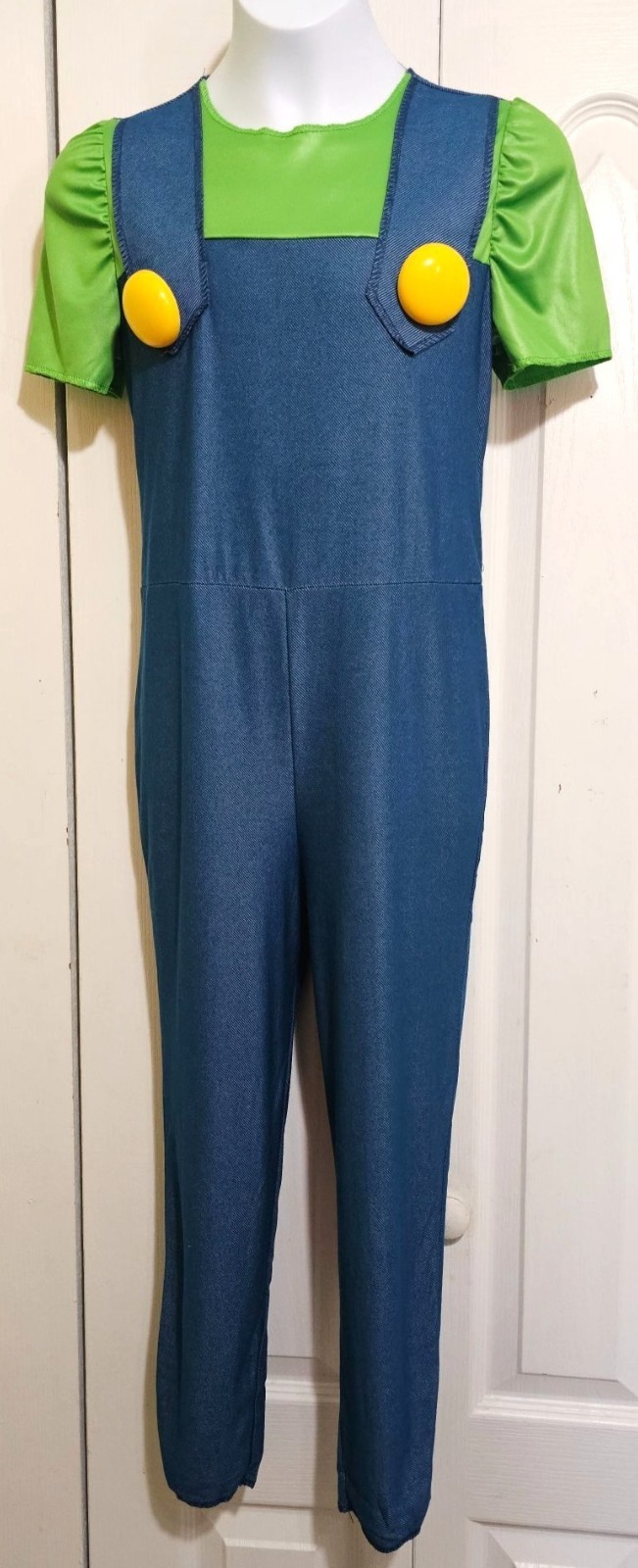 Luigi Costume Girls 10-12 Mustache Stick Gloves Hat Jumpsuit Super Mario Cute