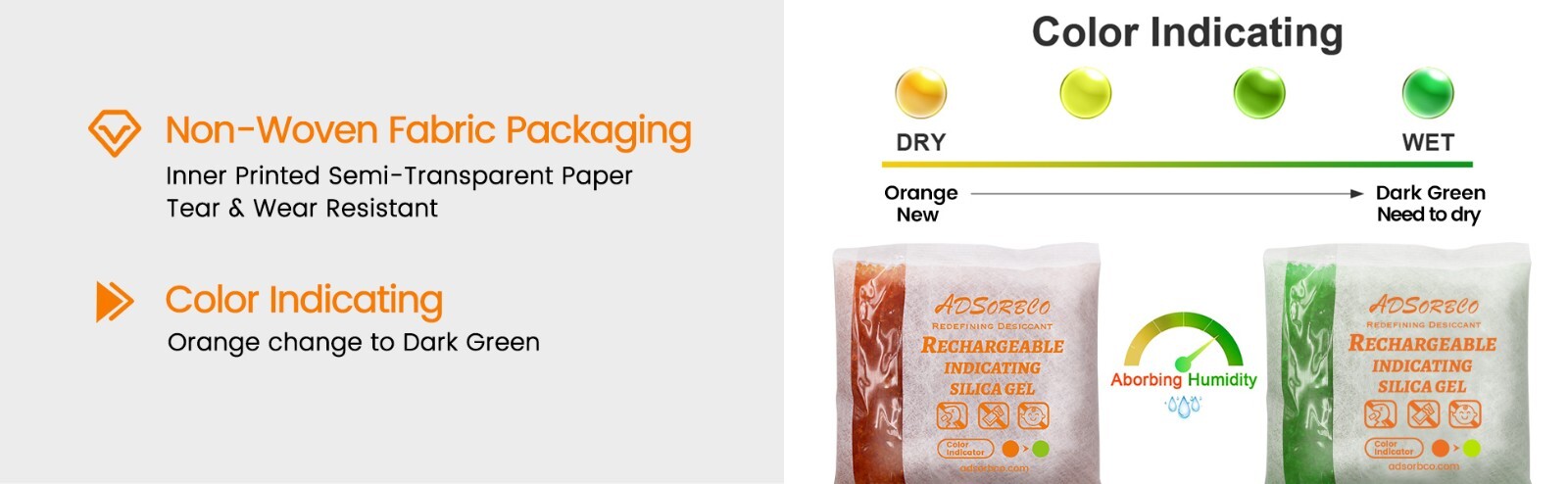 [500g 4p]Adsorbco Rechargeable Desiccant Packs, Indicating Silica Gel Packets