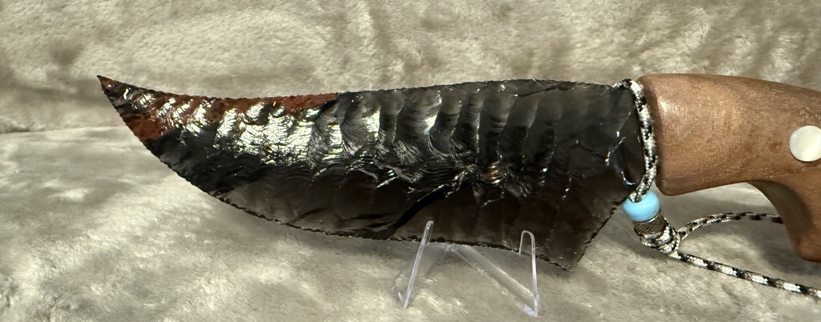 Handmade 6” Obsidian/Mahogany Obsidian Fixed Blade Knife Wood/Resin Handle