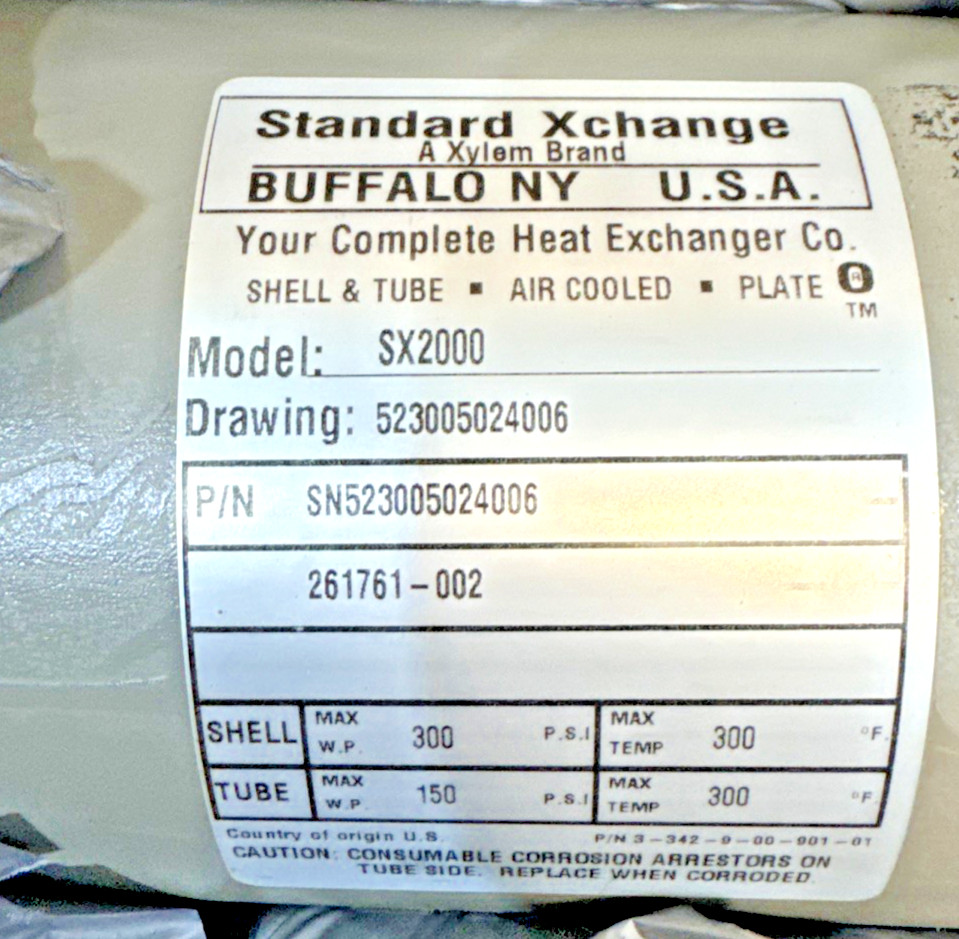NEW* XYLEM STANDARD XCHANGE SN523005024006 Heat Exchanger SX2000 261761-002