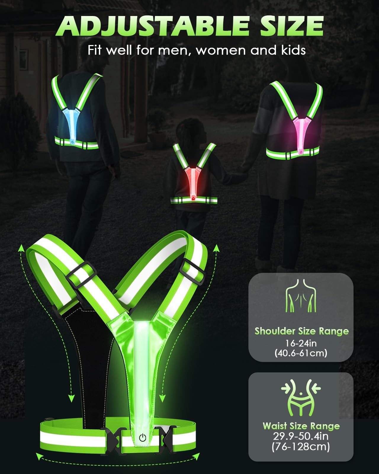 High Visibility Reflective Running Vest 5 Lights Rechargeable Adjustable