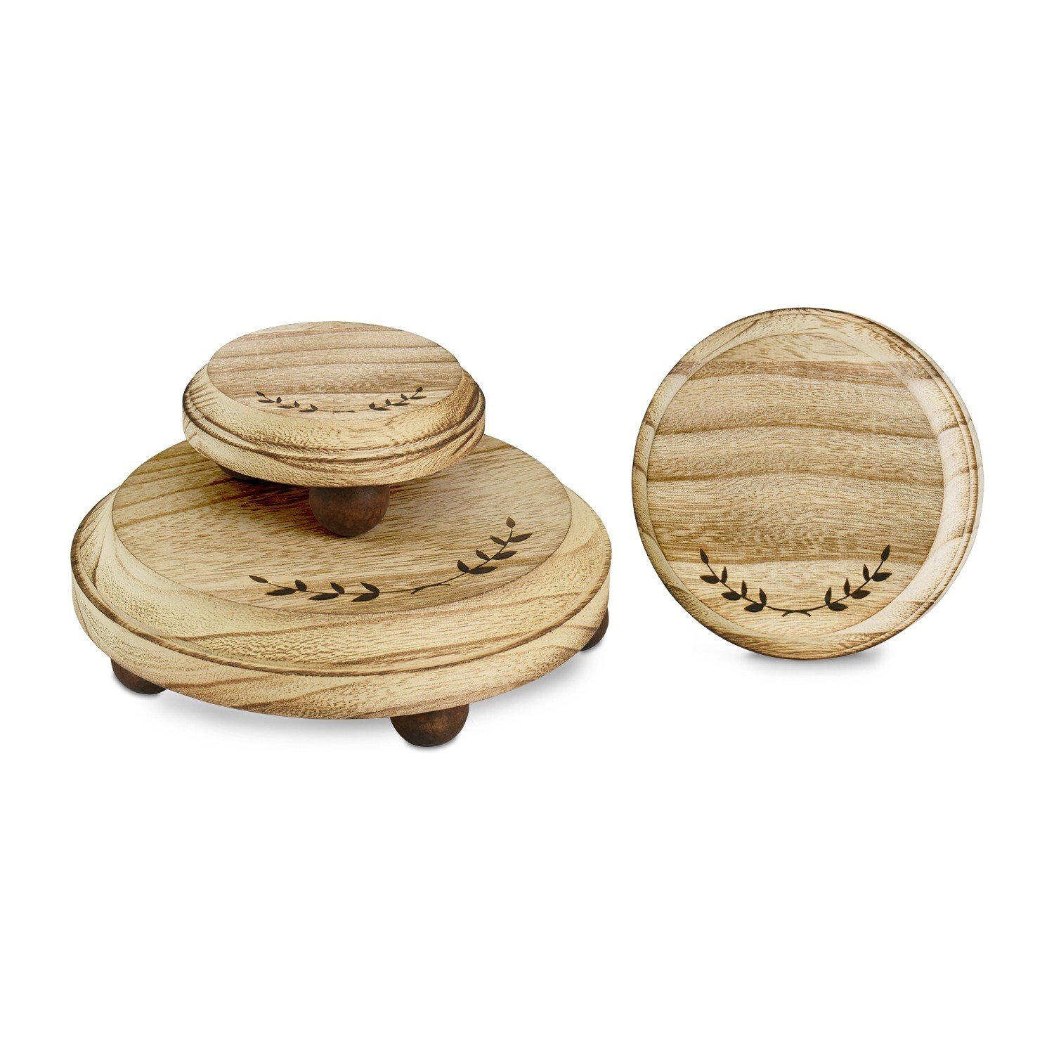 Neuxi 3Pcs Set Stackable Wooden Stool Display Riser Stand for Home Kitchen