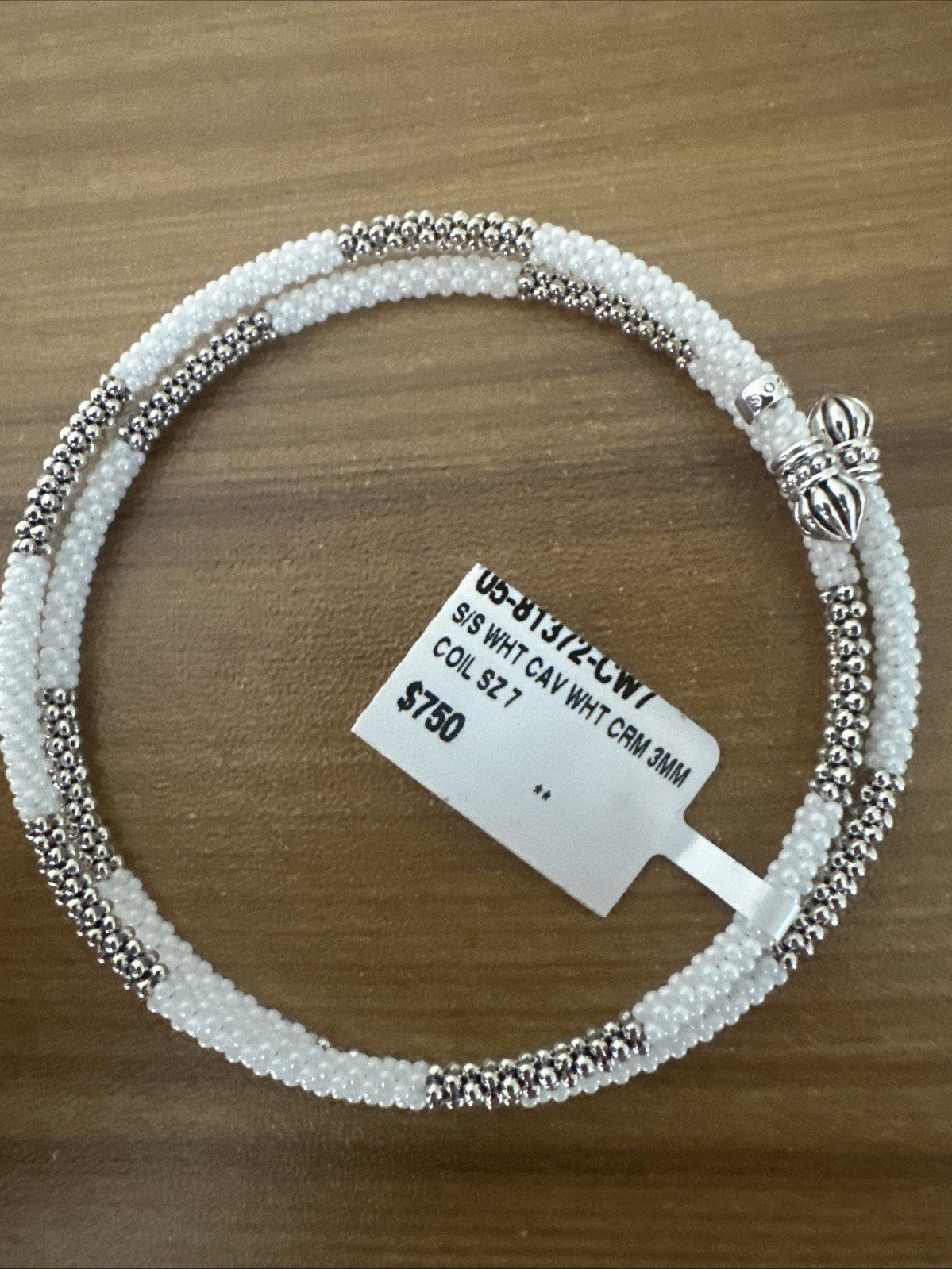 LAGOS Caviar Sterling Silver White Ceramic Beaded Coil Bracelet $750 Medium