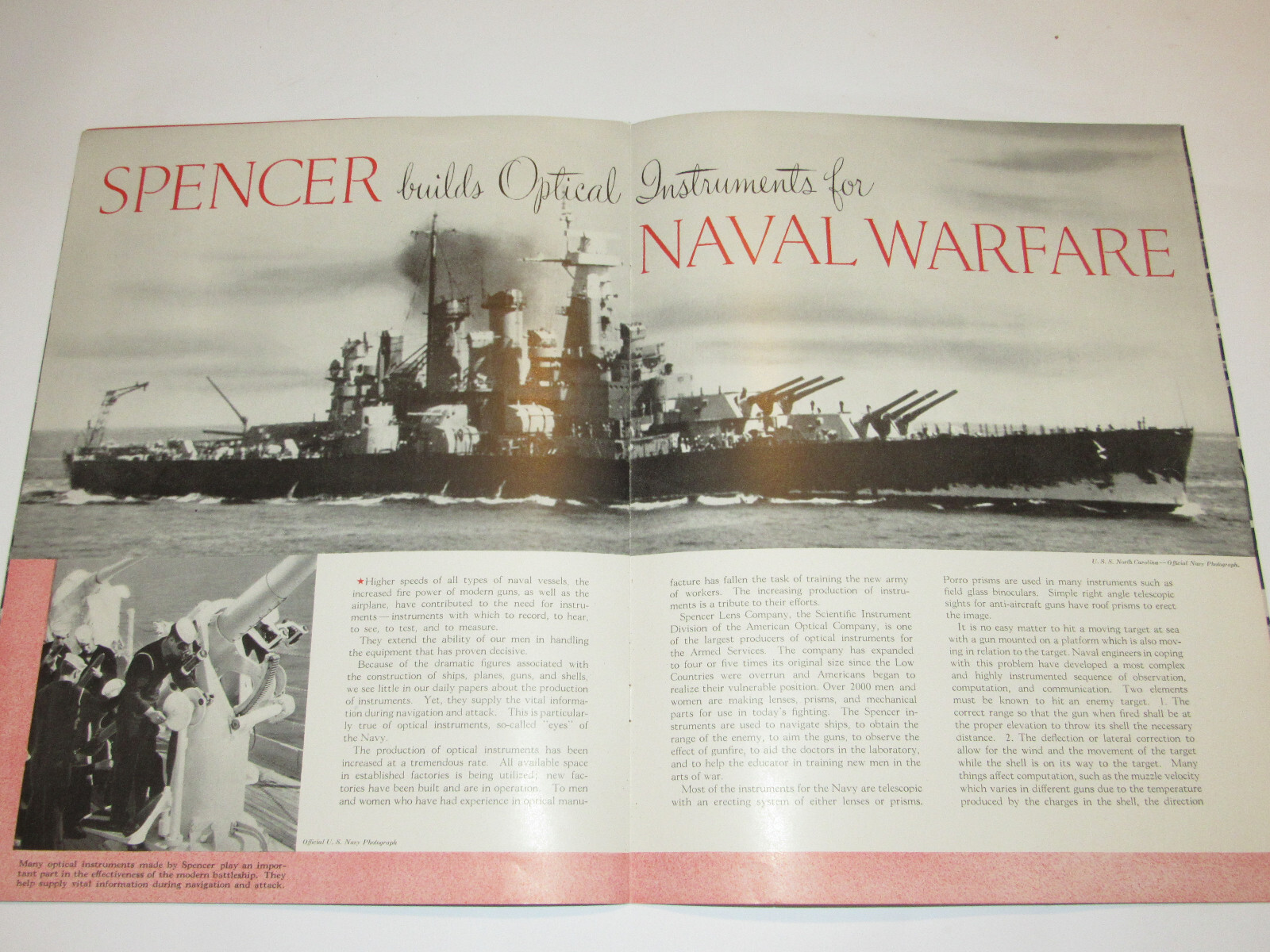 VTG 1943 WWII SPENCER LENS/AO SOUVENIR WAR EFFORT PROGRAM! PICTURES! BUFFALO, NY
