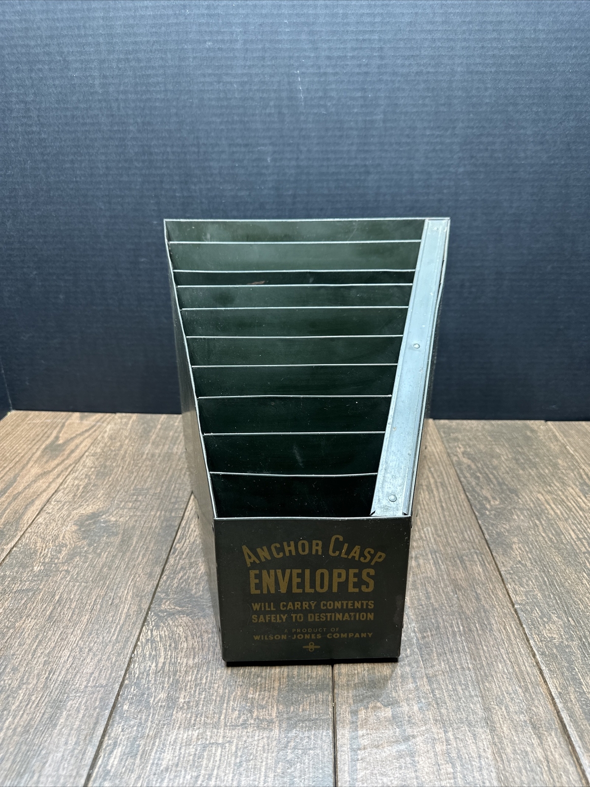 Wilson Jones Envelopes Green Metal Store Display Paper Sorter File Advertising