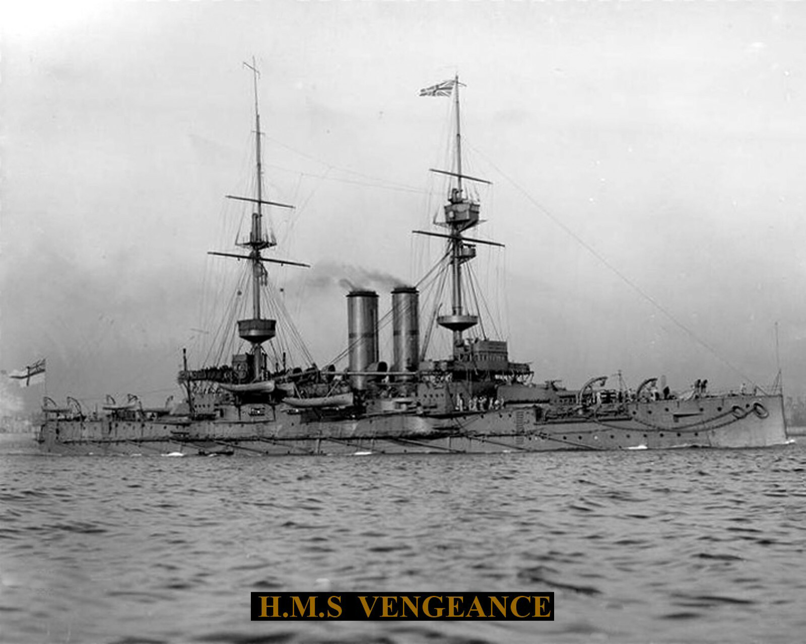 ROYAL NAVY BATTLESHIP HMS VENGEANCE 1899  8 X10 PHOTOGRAPH  WITH STATS SHEET