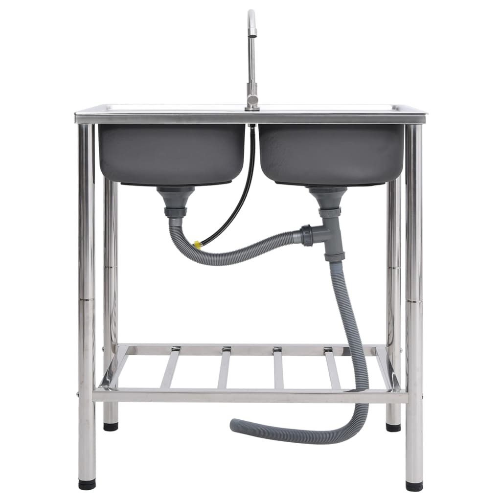 Camping Sink Outdoor Garden Sink Single Basin with Tap Stainless Steel vidaXL