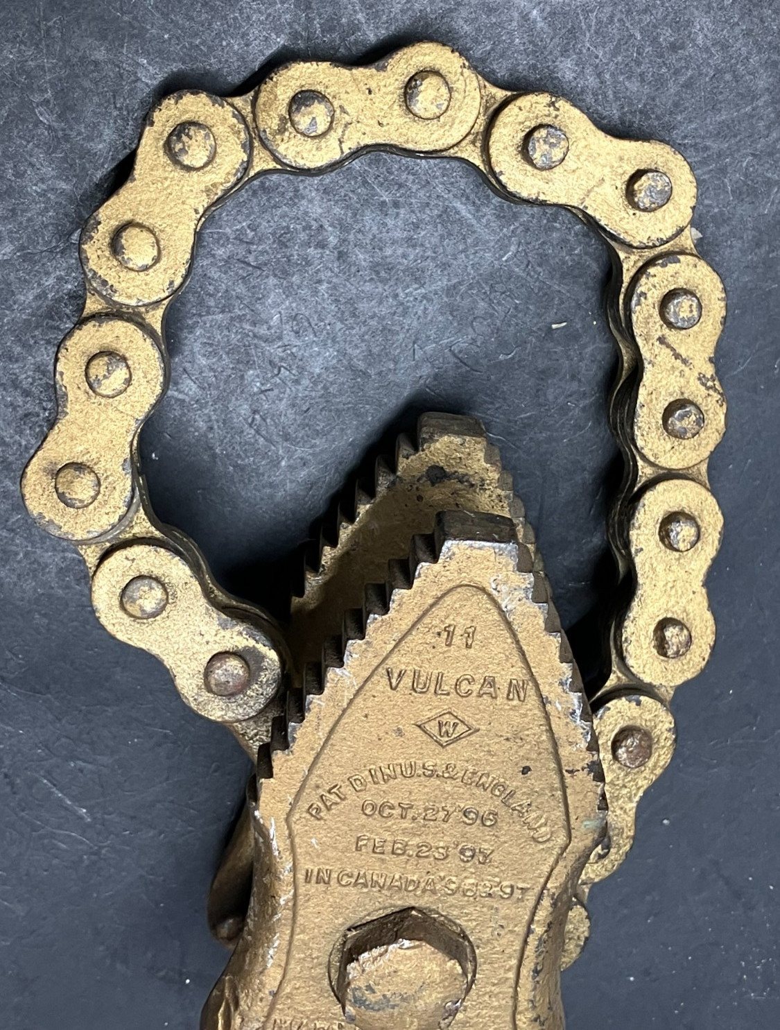 Antique 20-1/2" Vulcan No 11 Chain Pipe Wrench J.H.Williams & Co USA Pat 1896-97