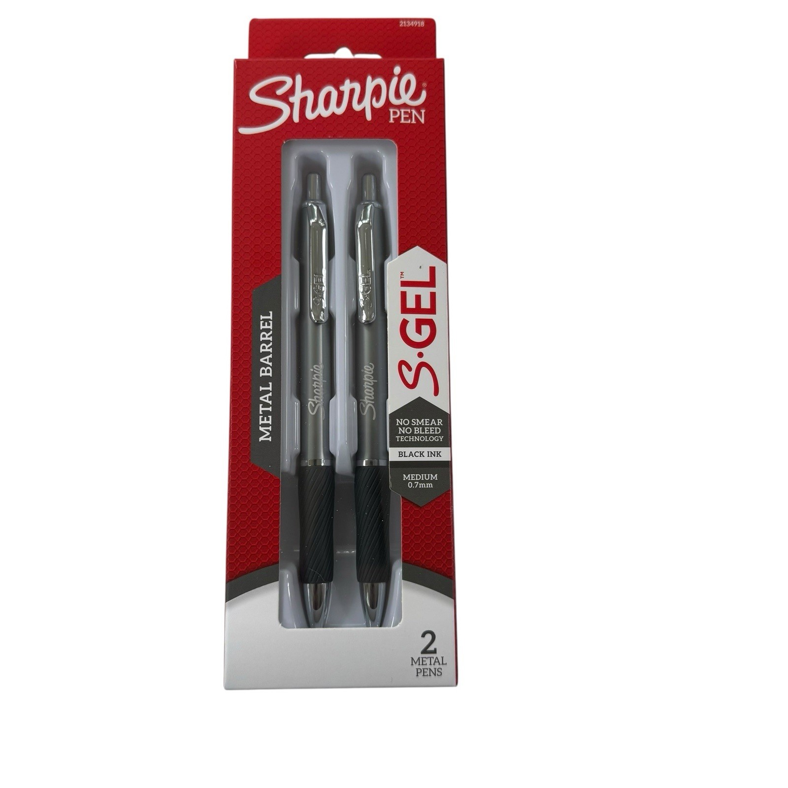 SHARPIE S-Gel Metal RT Gel Pen 0.7mm Medium Point Retractable Black Ink 2/Pack