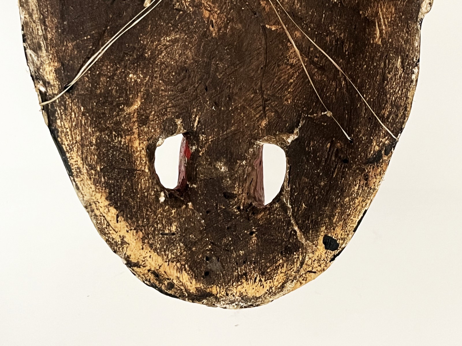 MEXICAN FOLK ART CARVED WOOD BLACK HORNED DIABLO DEVIL DEMON DANCE MASK 14 x 8"