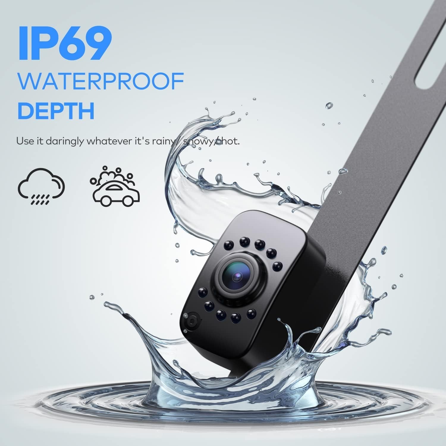 ERT01 HD Backup Camera,Universal Rear View License Plate 149°Night Vision IP69K