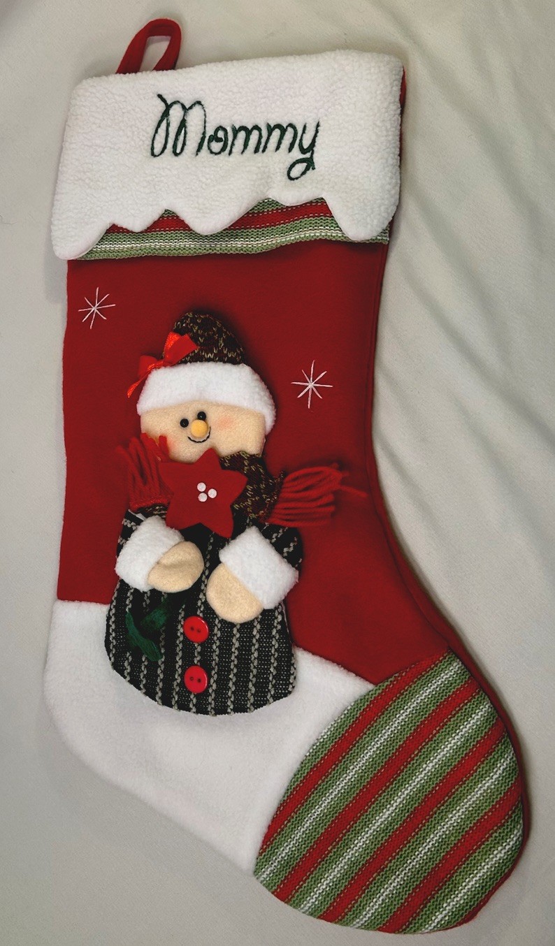 Personal Creations Fleece Christmas Stocking Winter Snowman 18.5” ~ MOMMY
