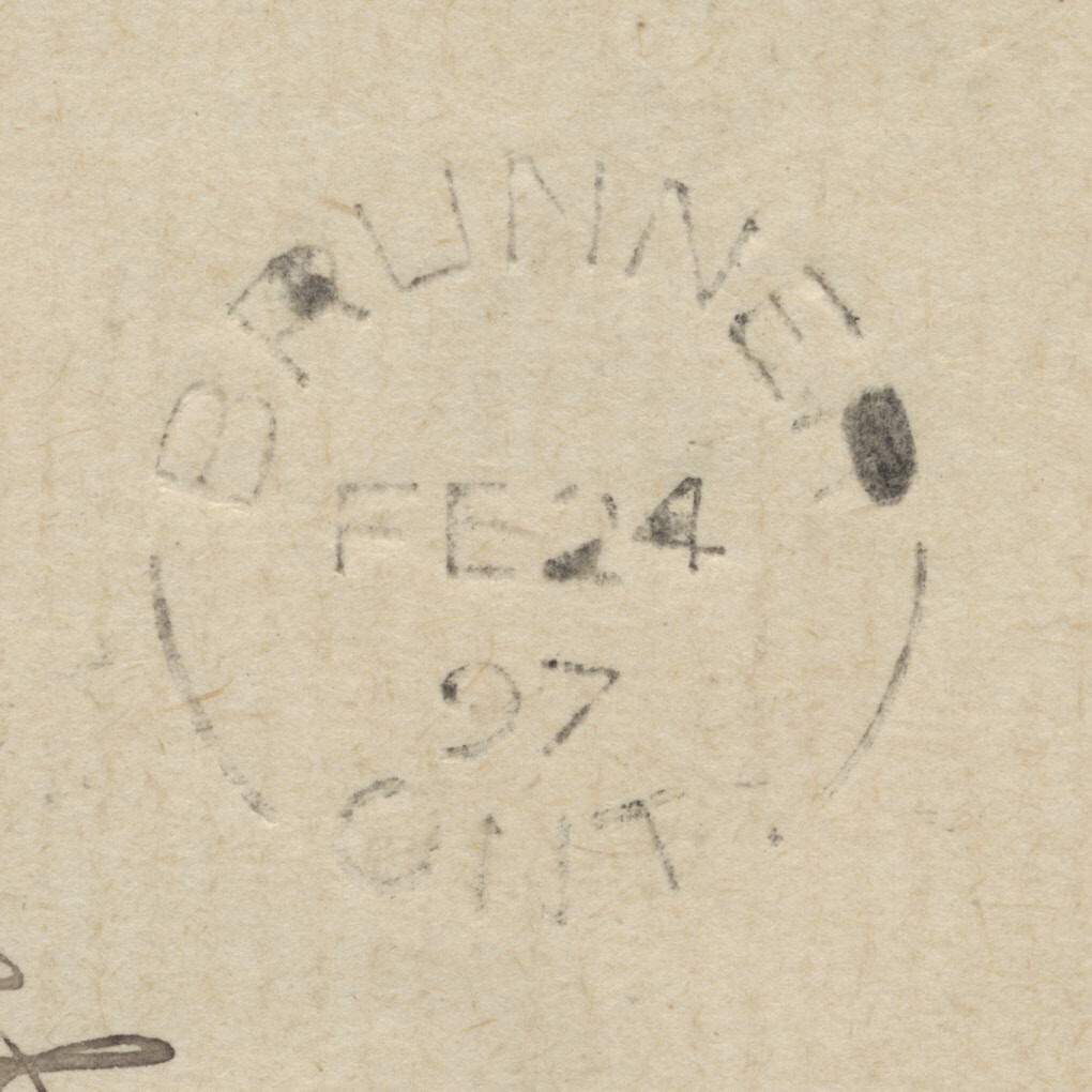 1897 Registered Cover Brunner ONT to Hamilton Georgetown Squared Circle 2 RPOs