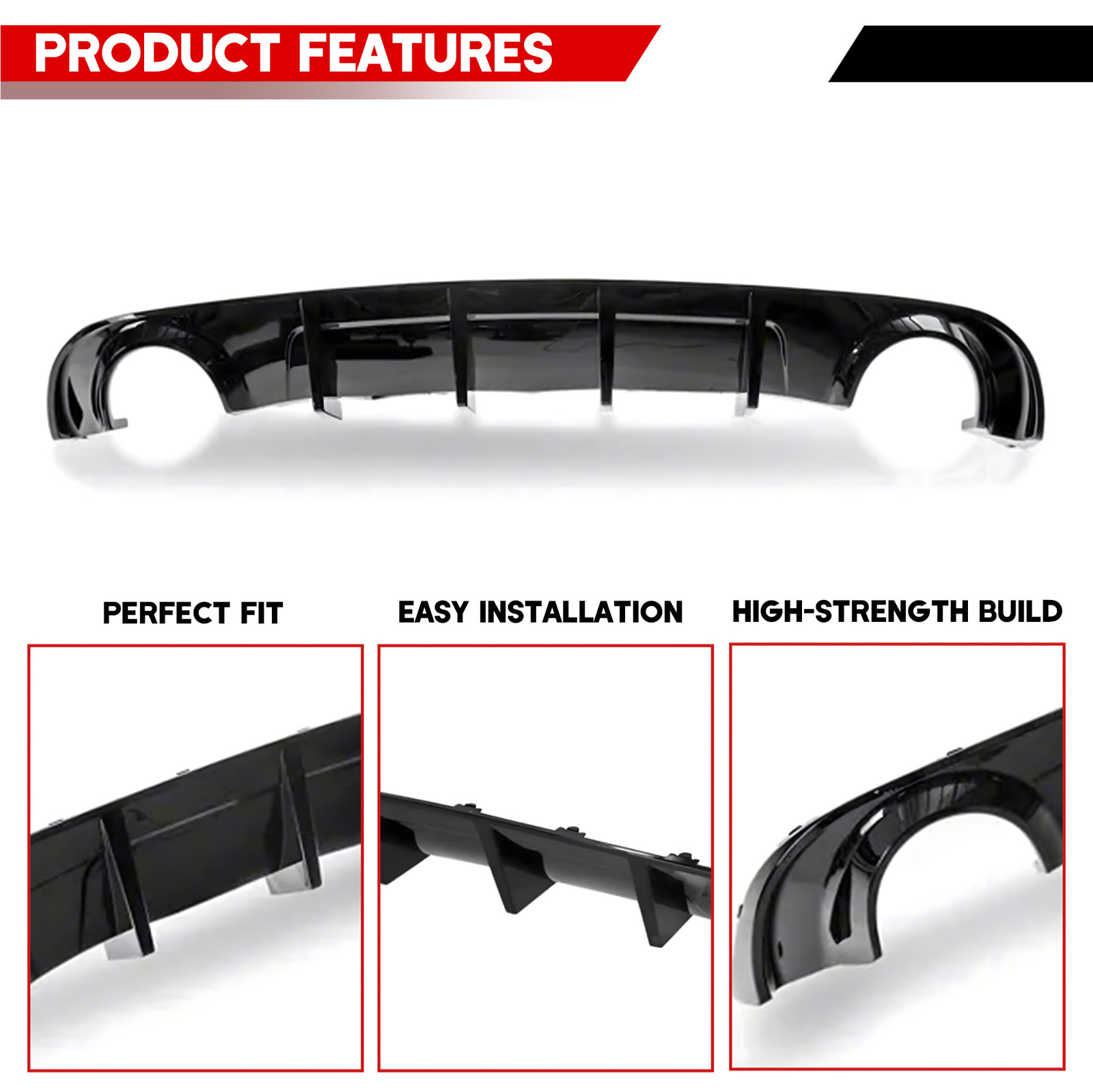 Rear Bumper Diffuser Lip Gloss Black For 2015-2023 Dodge Charger R/T SE SXT