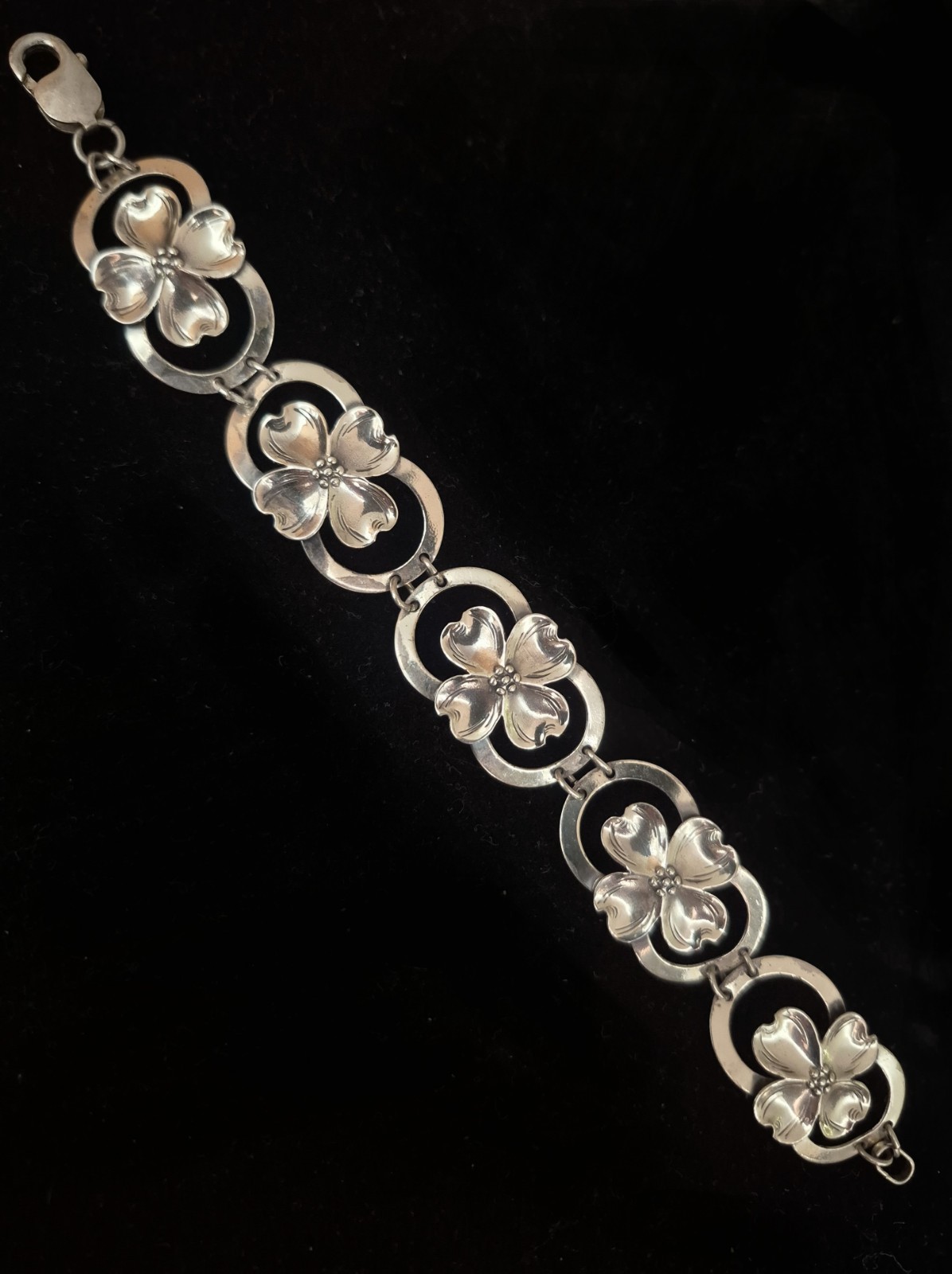 Vintage Estate Sterling Dogwood Panel Bracelet